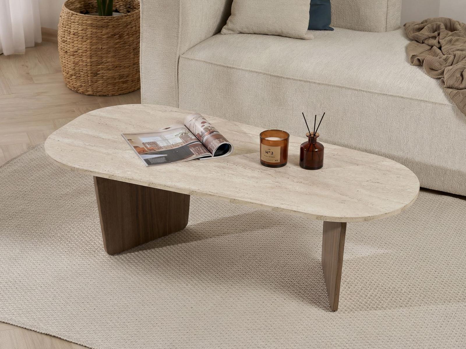 Stočić za kafu Novato 135 (Svetlo Travertine + Orah)