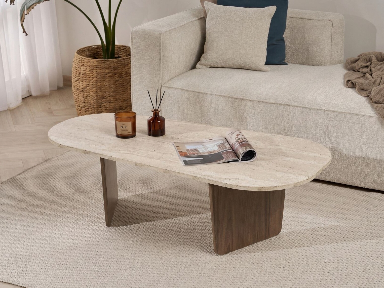 Stočić za kafu Novato 135 (Svetlo Travertine + Orah)