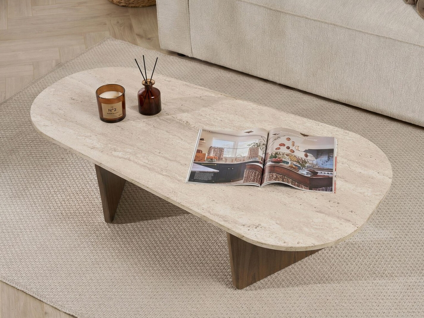 Stočić za kafu Novato 135 (Svetlo Travertine + Orah)