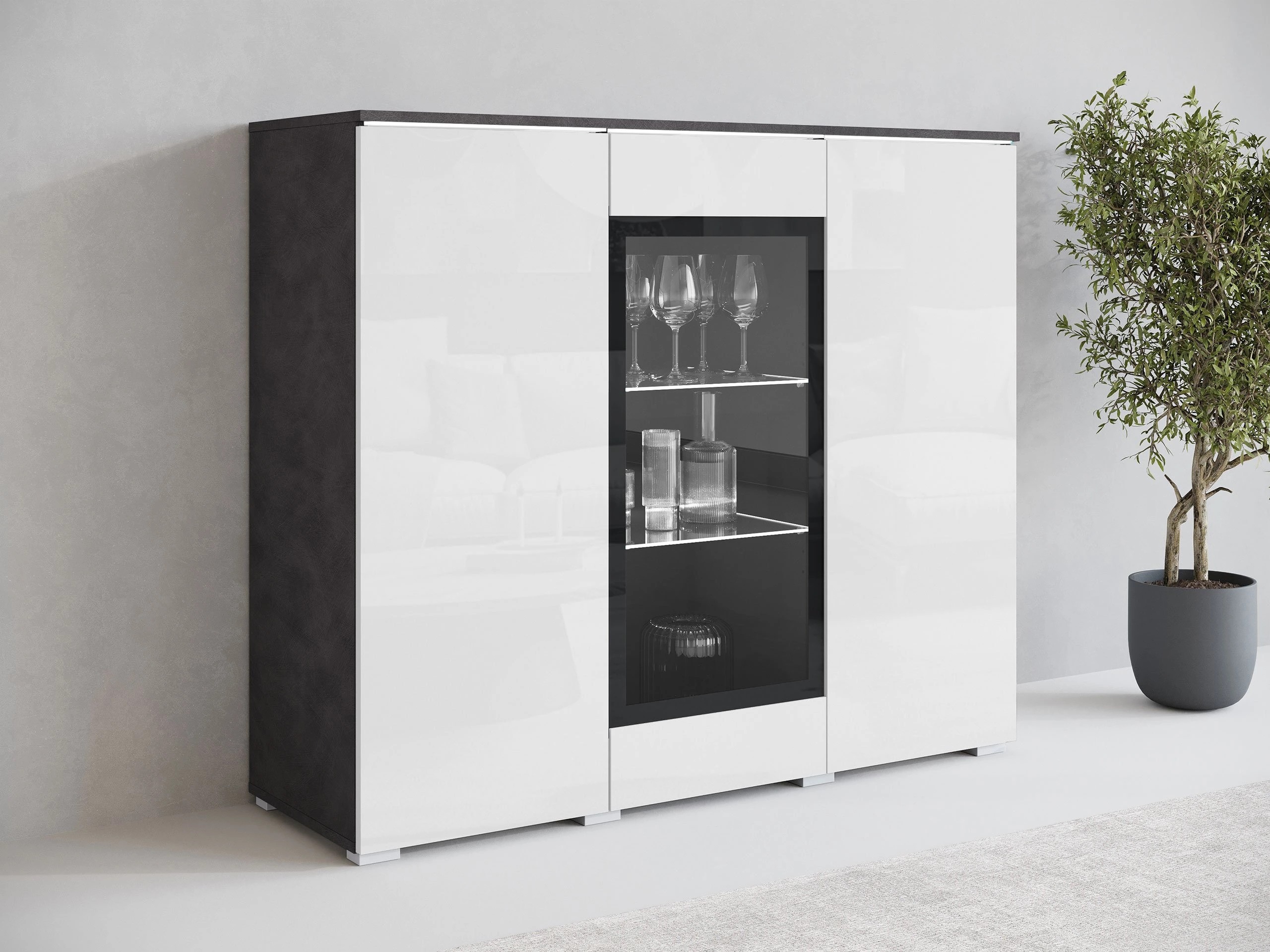 Ormarić Mirfivo 103 (Matera siva + Sjajno belo)