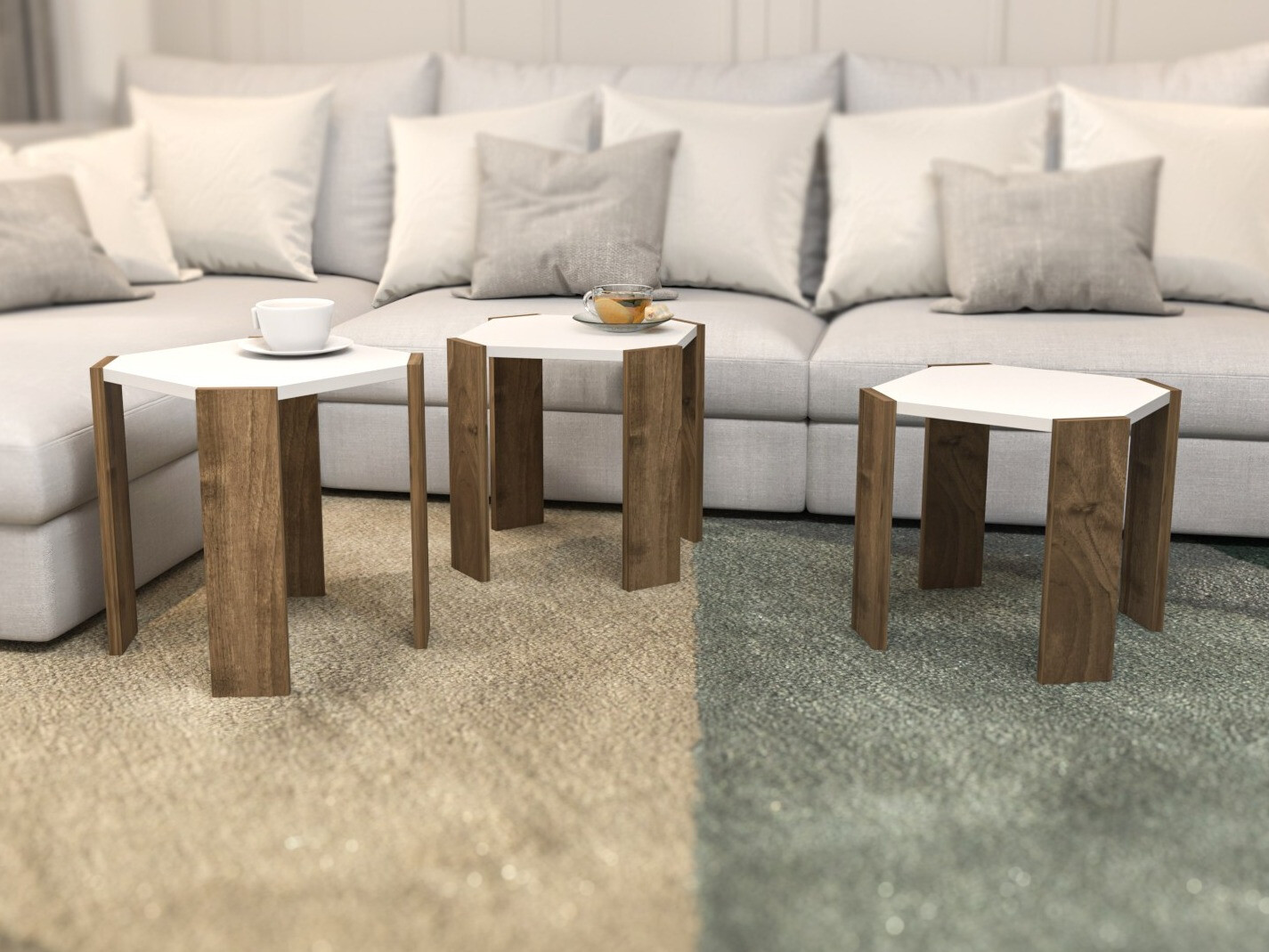 Set stočića za kafu Kailua 2770 (Belo + Svetli orah)
