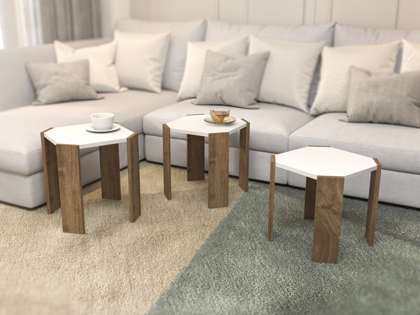 Set stočića za kafu Kailua 2770 (Belo + Svetli orah)