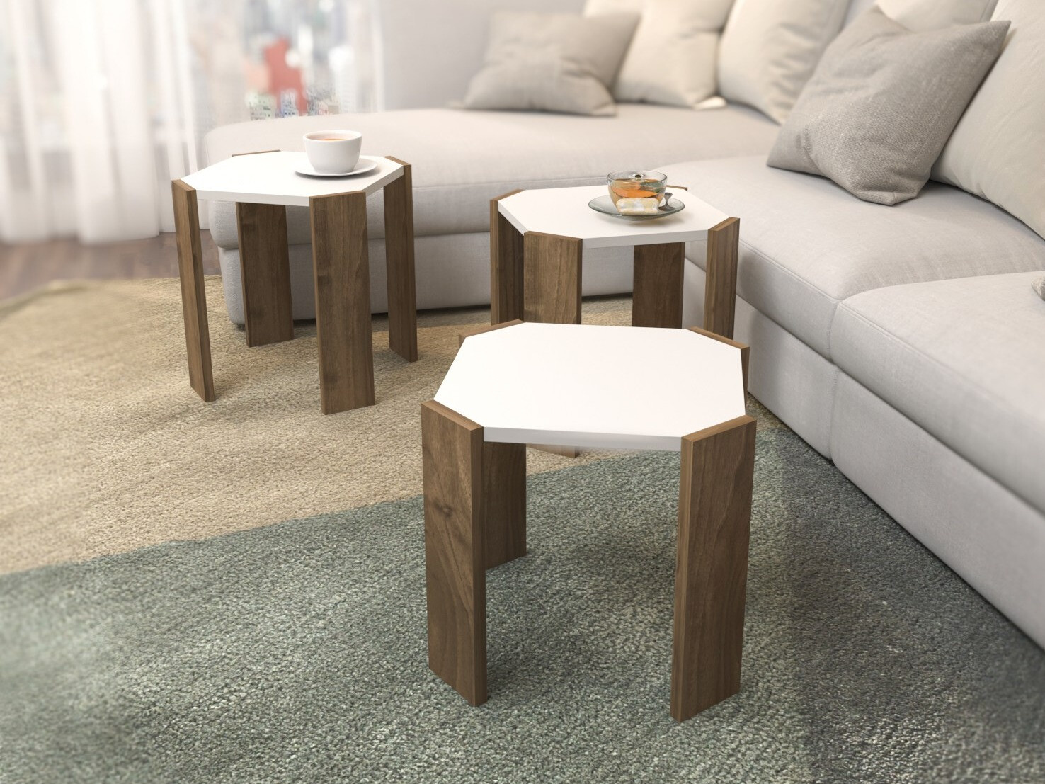 Set stočića za kafu Kailua 2770 (Belo + Svetli orah)