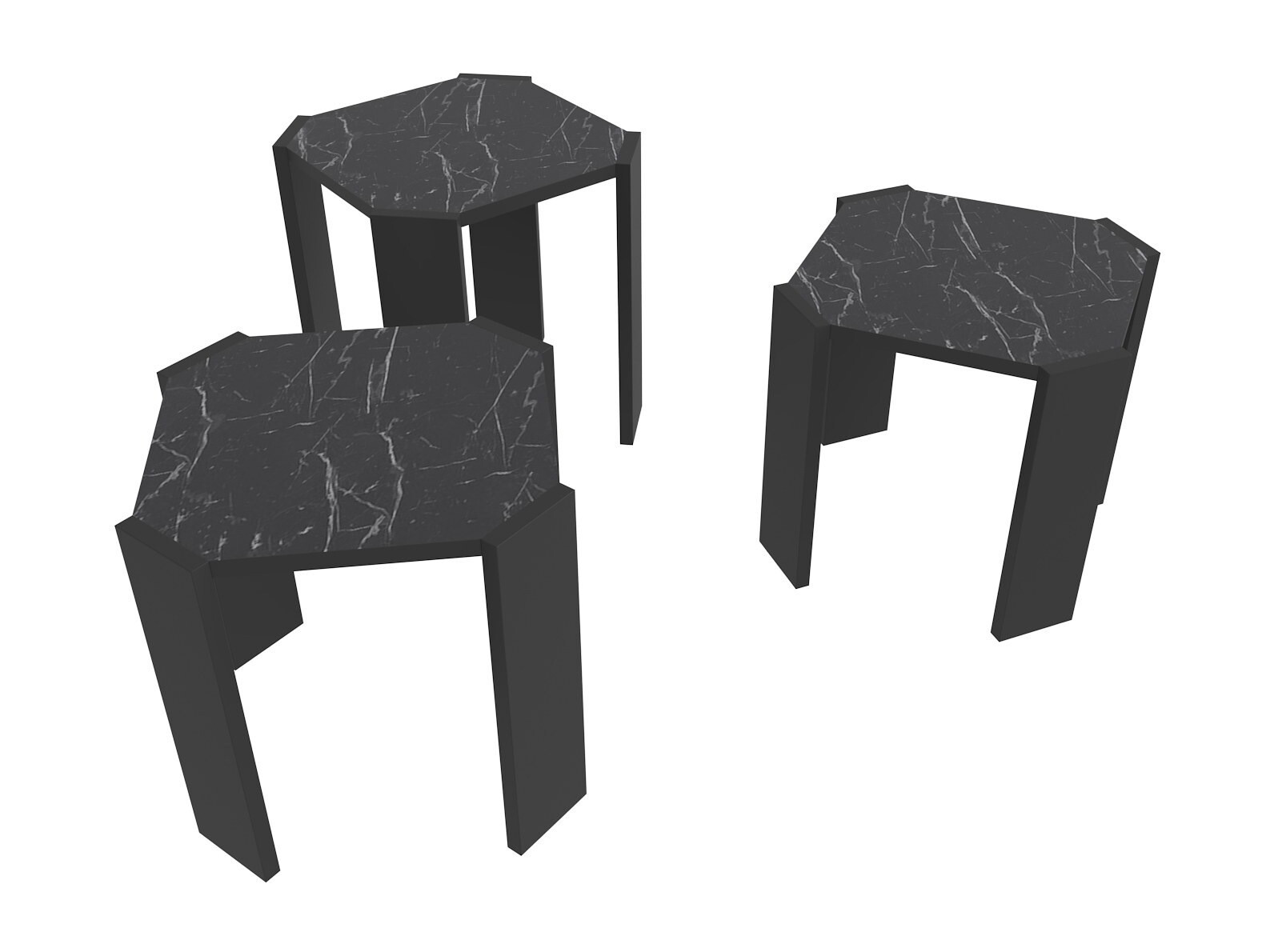 Set stočića za kafu Kailua 2770 (Crno + Crni mermer)