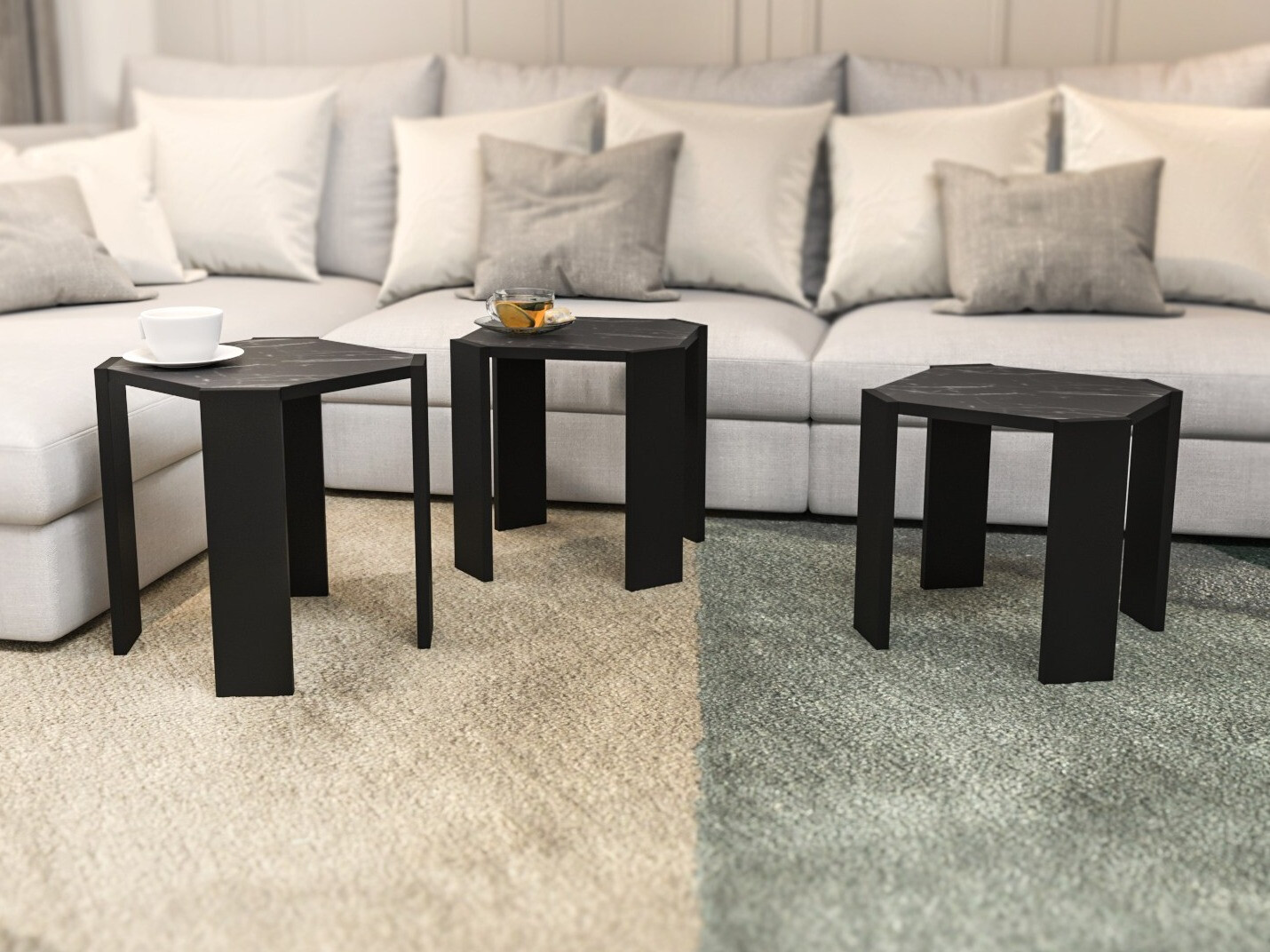 Set stočića za kafu Kailua 2770 (Crno + Crni mermer)