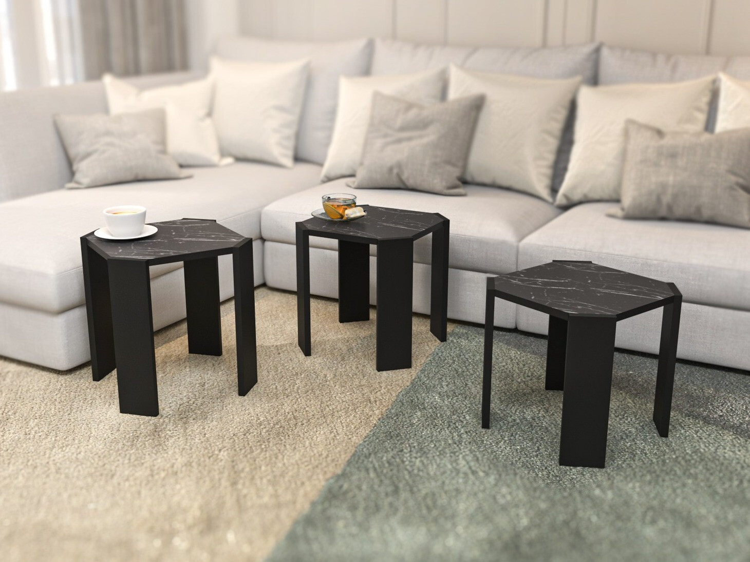 Set stočića za kafu Kailua 2770 (Crno + Crni mermer)