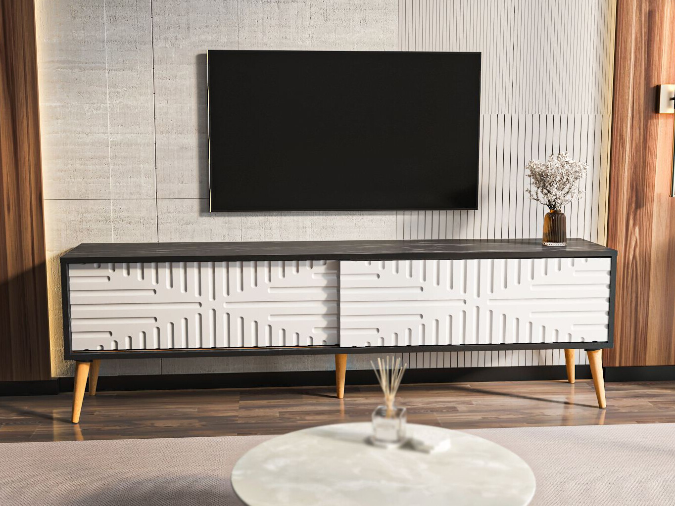 TV komoda Kailua 2771 (Belo + Crni mermer)