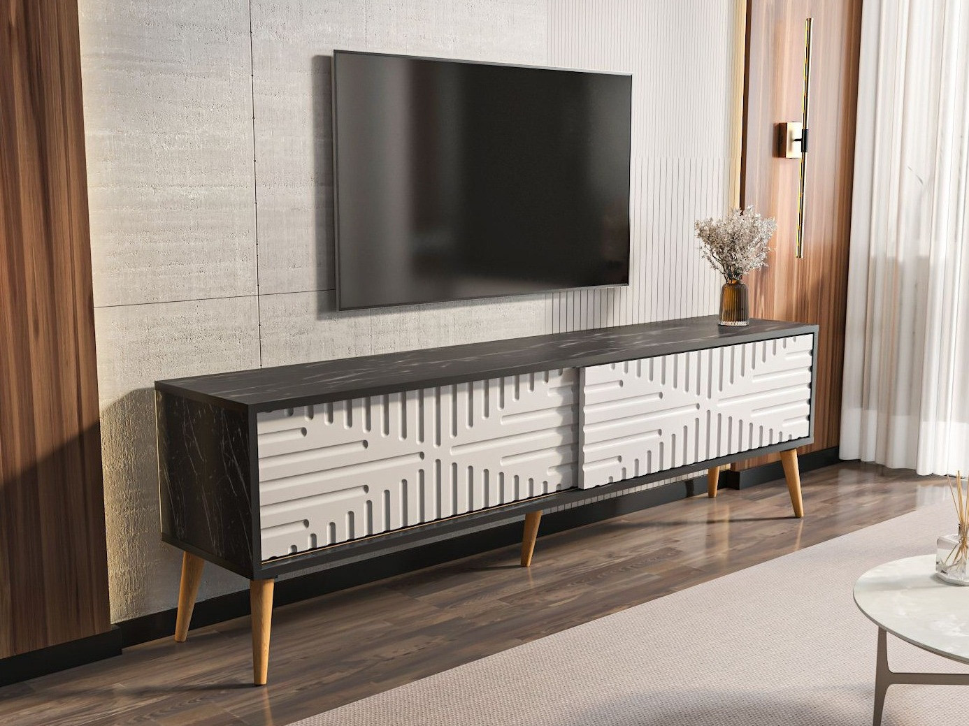 TV komoda Kailua 2771 (Belo + Crni mermer)