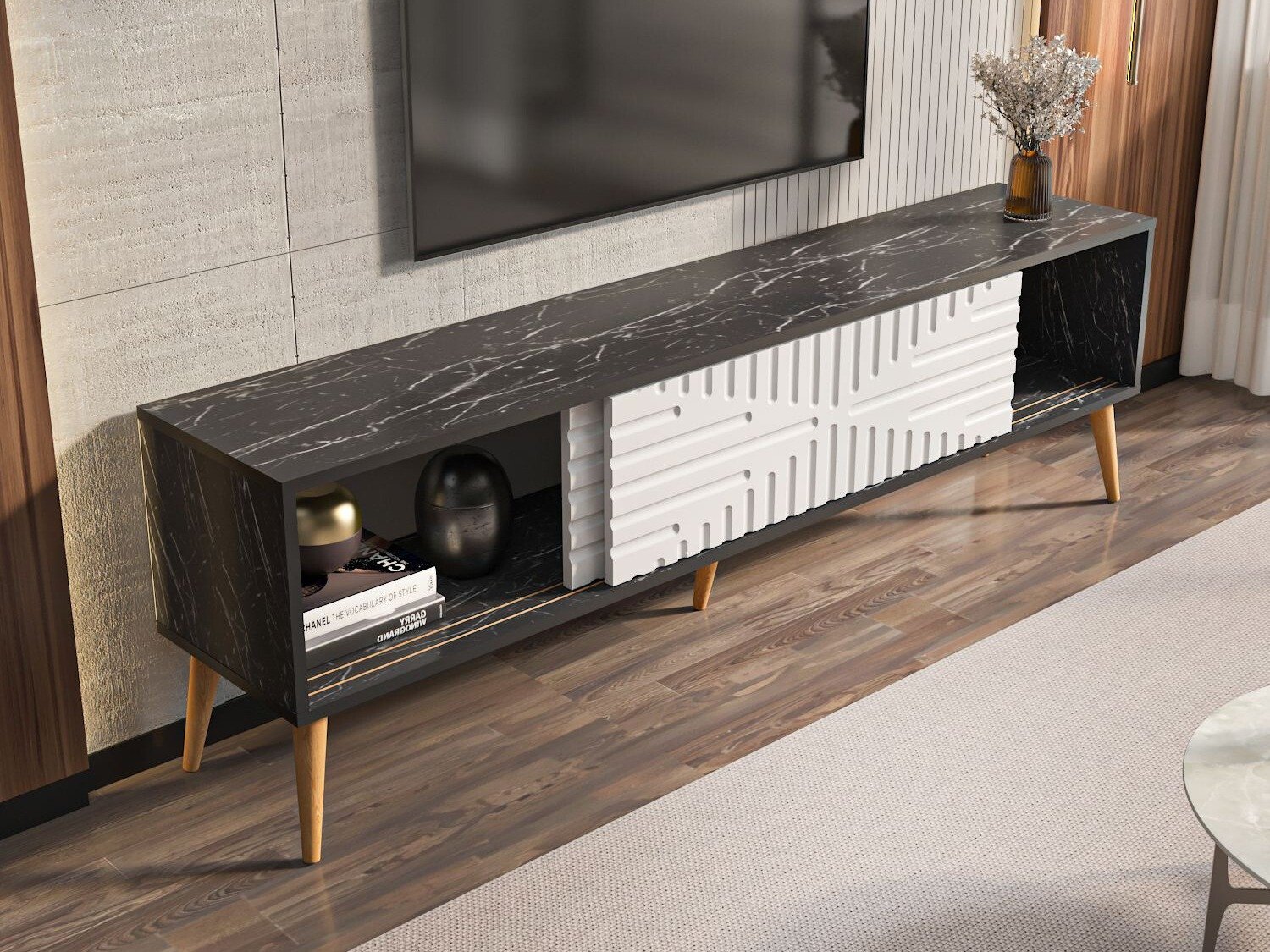 TV komoda Kailua 2771 (Belo + Crni mermer)