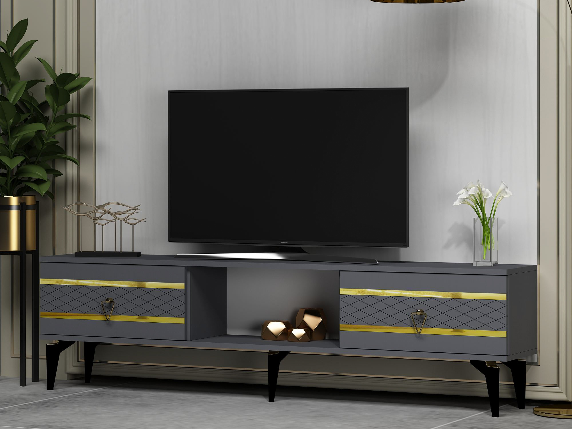 TV komoda Asheboro 202 (Antracit + Zlatna)