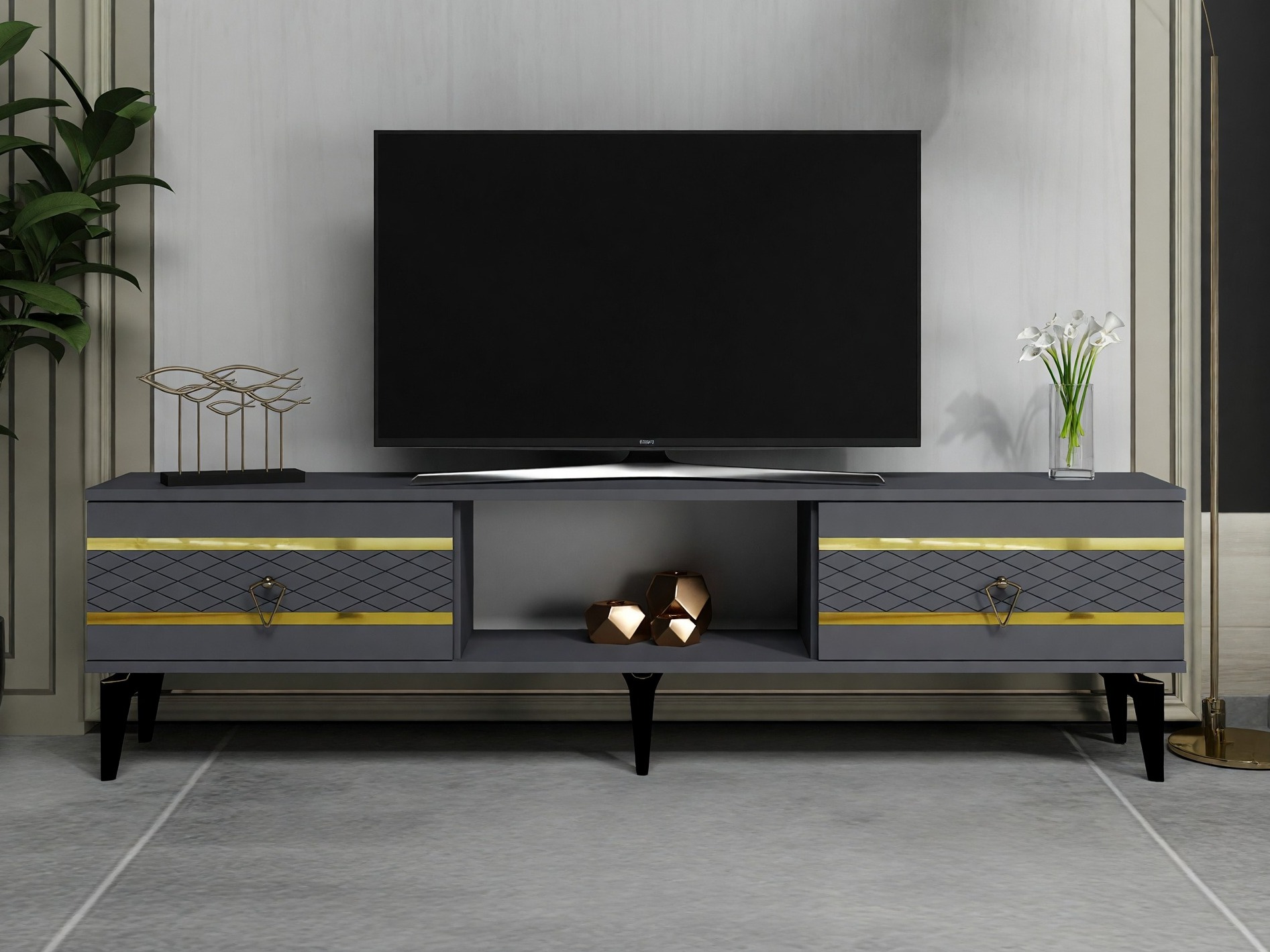TV komoda Asheboro 202 (Antracit + Zlatna)