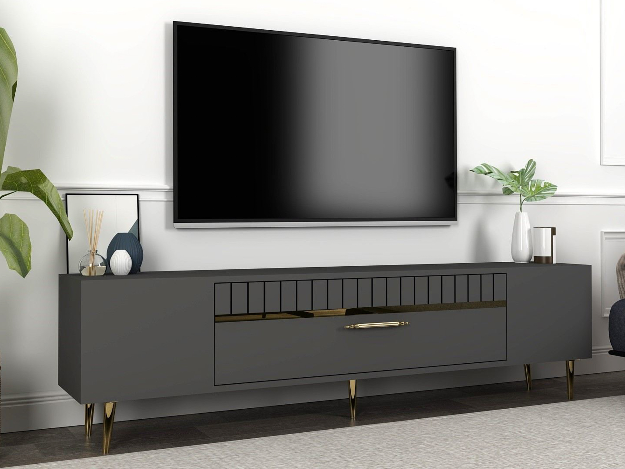 TV komoda Asheboro 206 (Antracit + Zlatna)