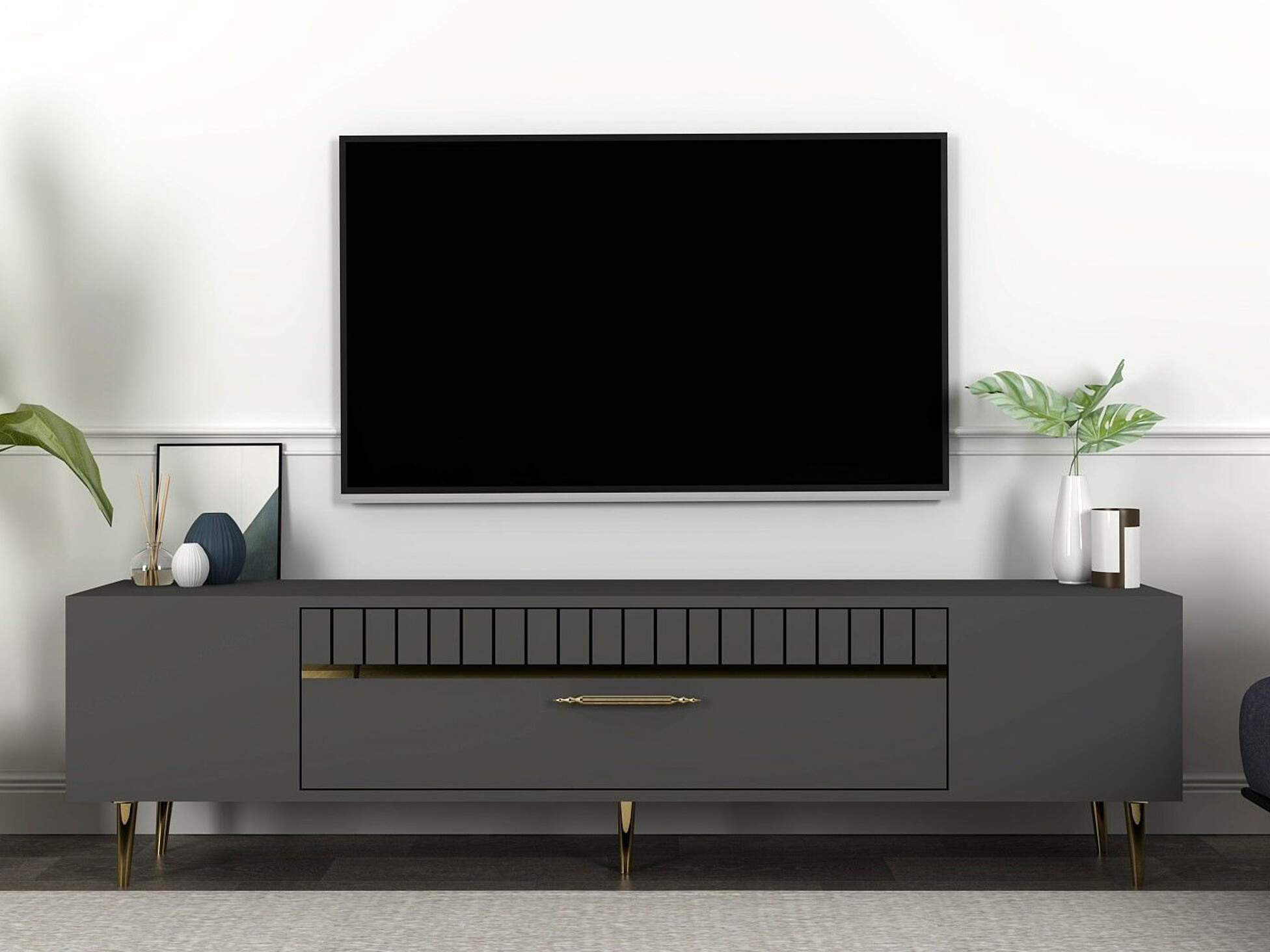 TV komoda Asheboro 206 (Antracit + Zlatna)