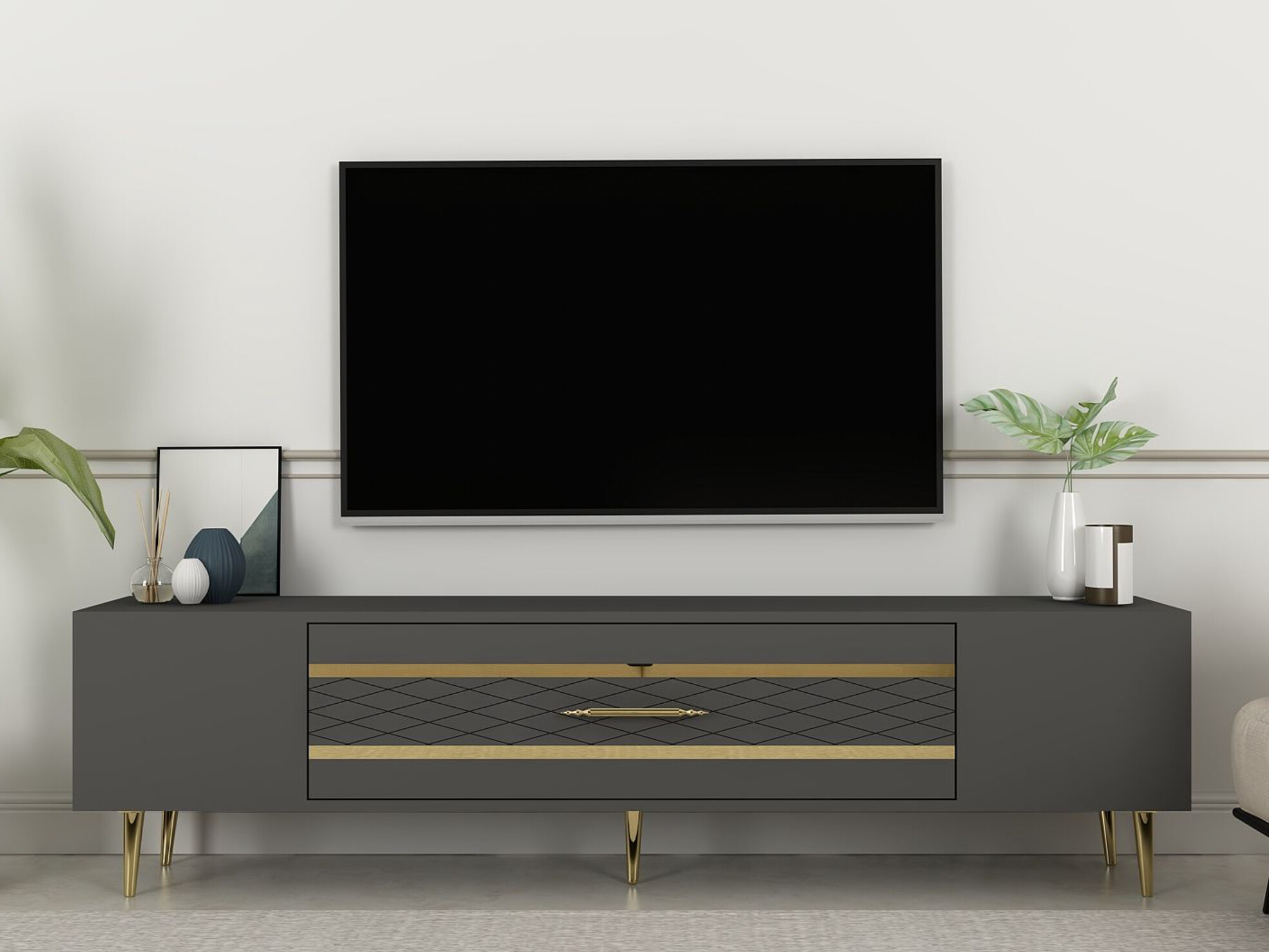 TV komoda Asheboro 207 (Antracit + Zlatna)