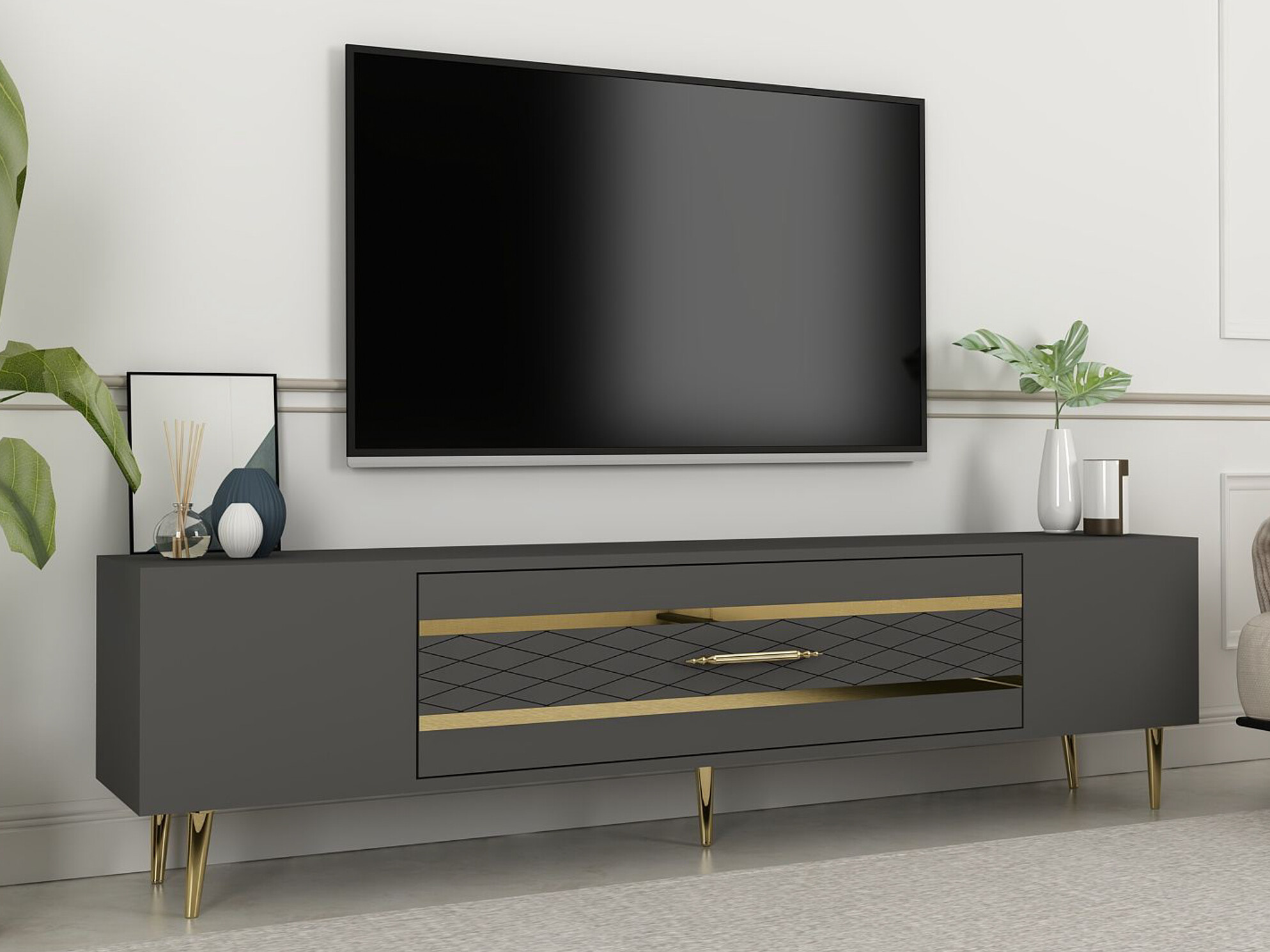 TV komoda Asheboro 207 (Antracit + Zlatna)