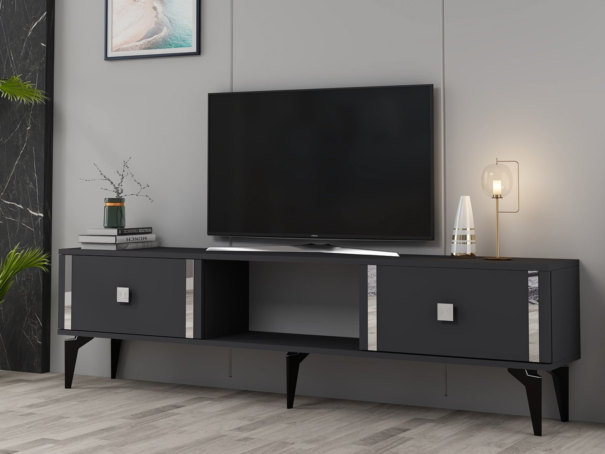 TV komoda Asheboro 205 (Antracit + Srebrna)
