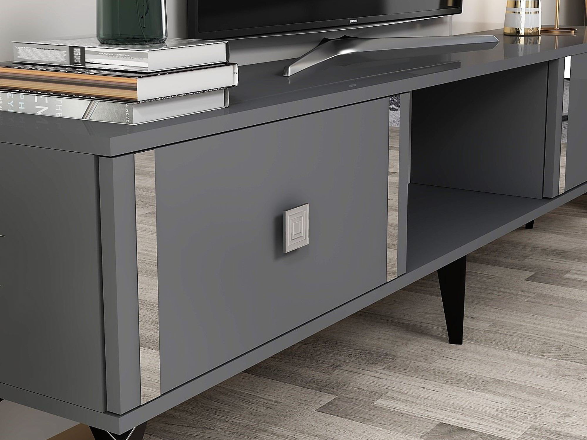 TV komoda Asheboro 205 (Antracit + Srebrna)