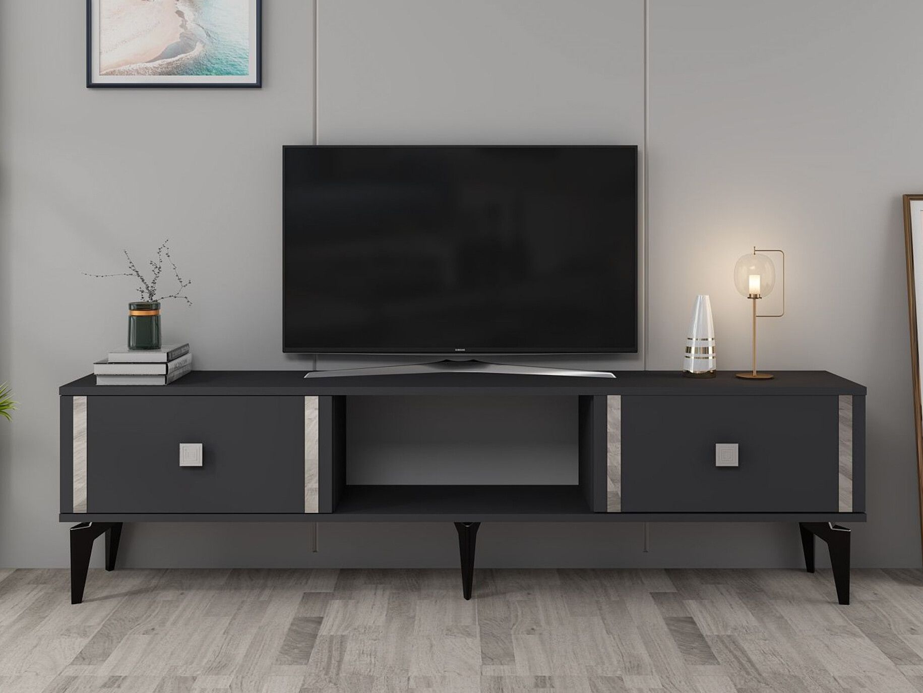 TV komoda Asheboro 205 (Antracit + Srebrna)