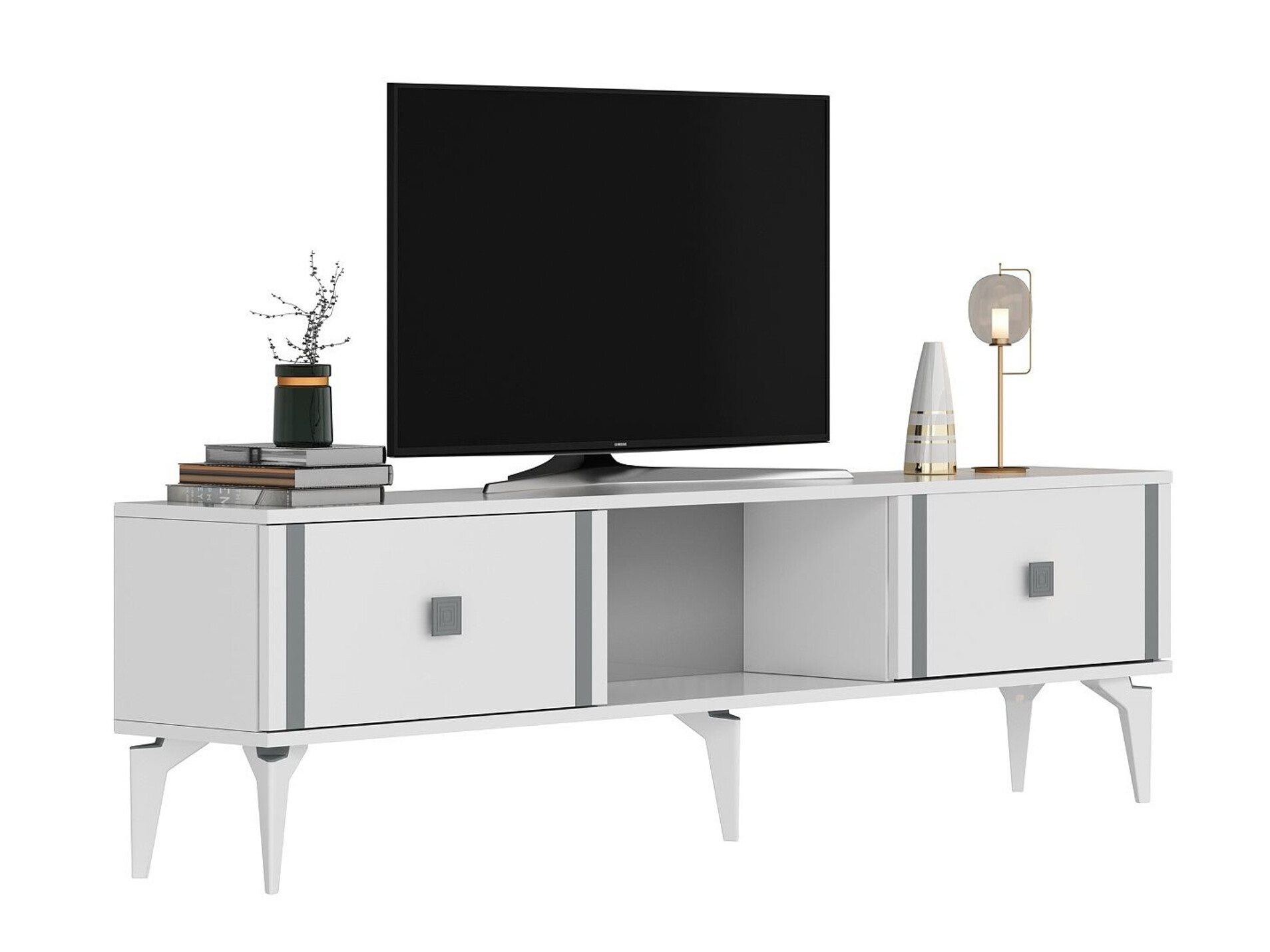 TV komoda Asheboro 205 (Belo + Srebrna)