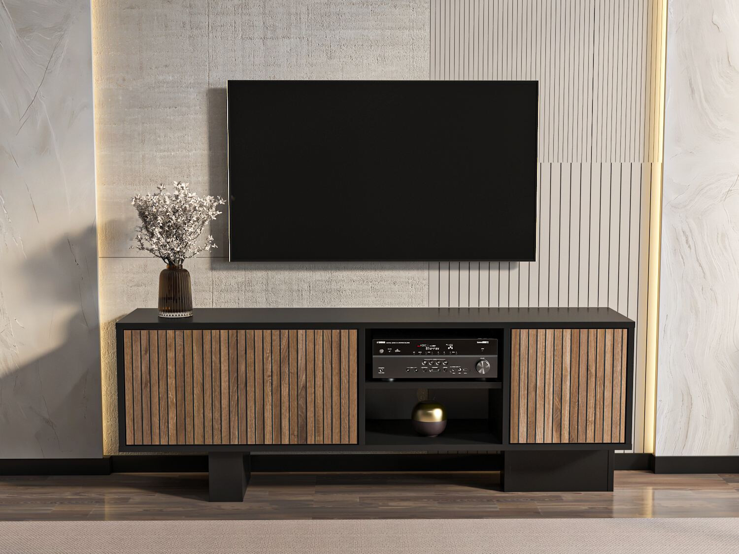 TV komoda Asheboro 211 (Crno + Smeđa)