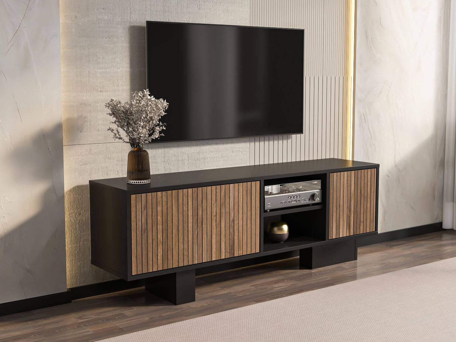 TV komoda Asheboro 211 (Crno + Smeđa)