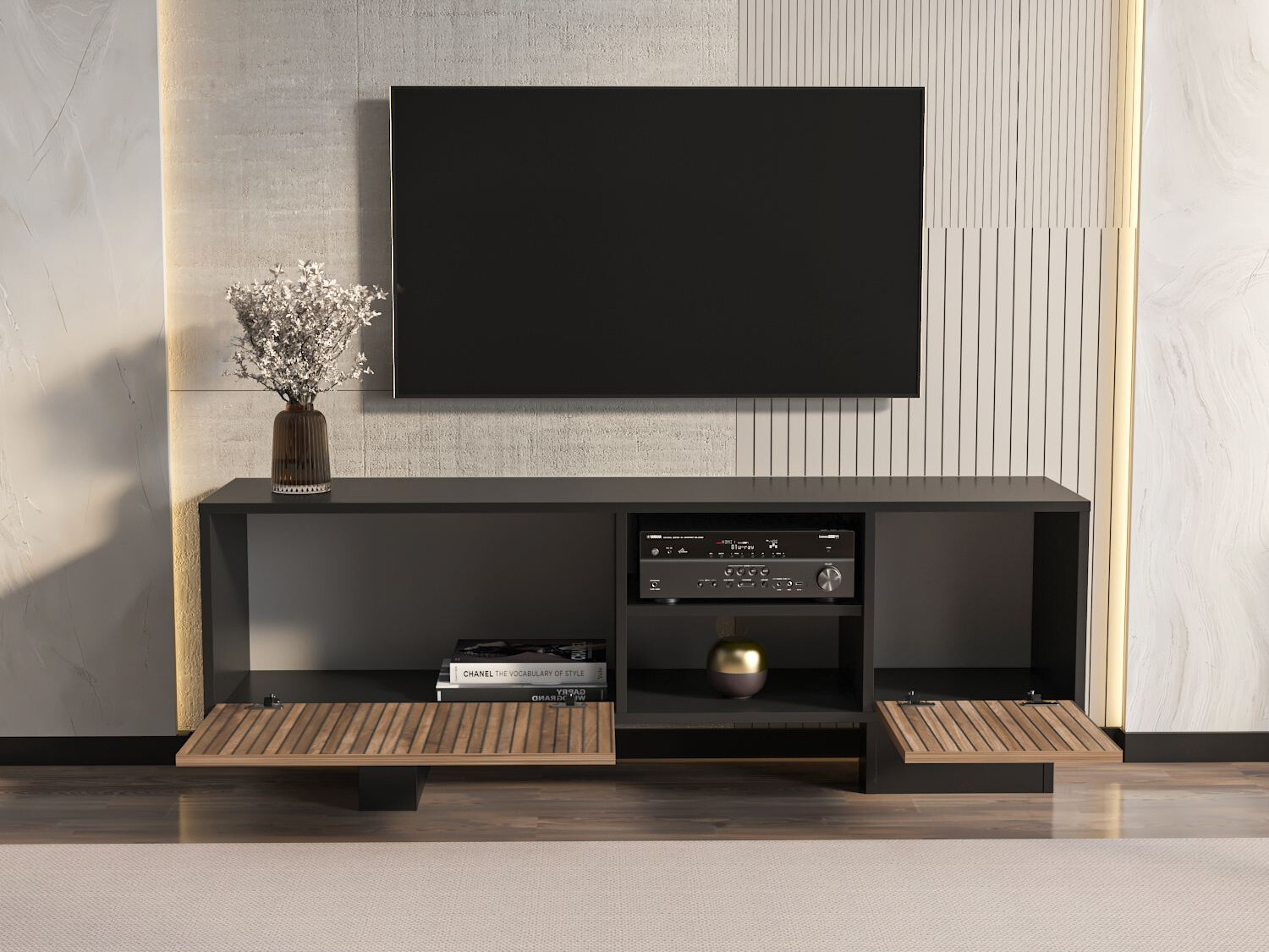 TV komoda Asheboro 211 (Crno + Smeđa)