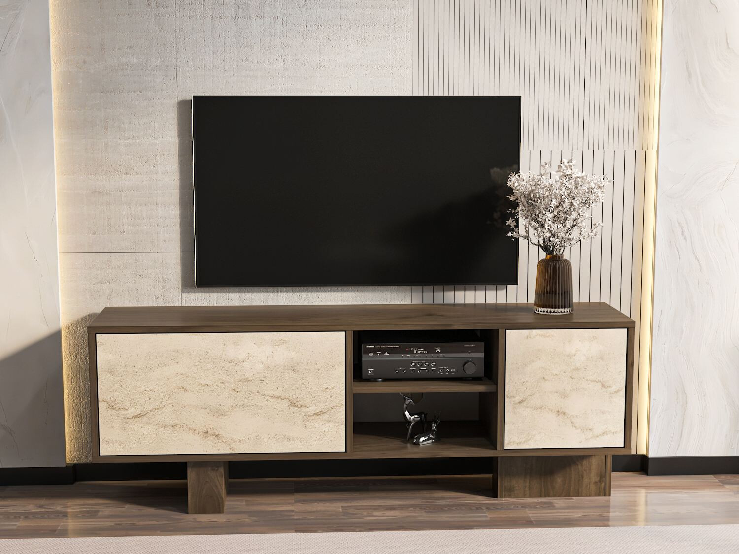 TV komoda Asheboro 211 (Orah + Svetlo Travertine)