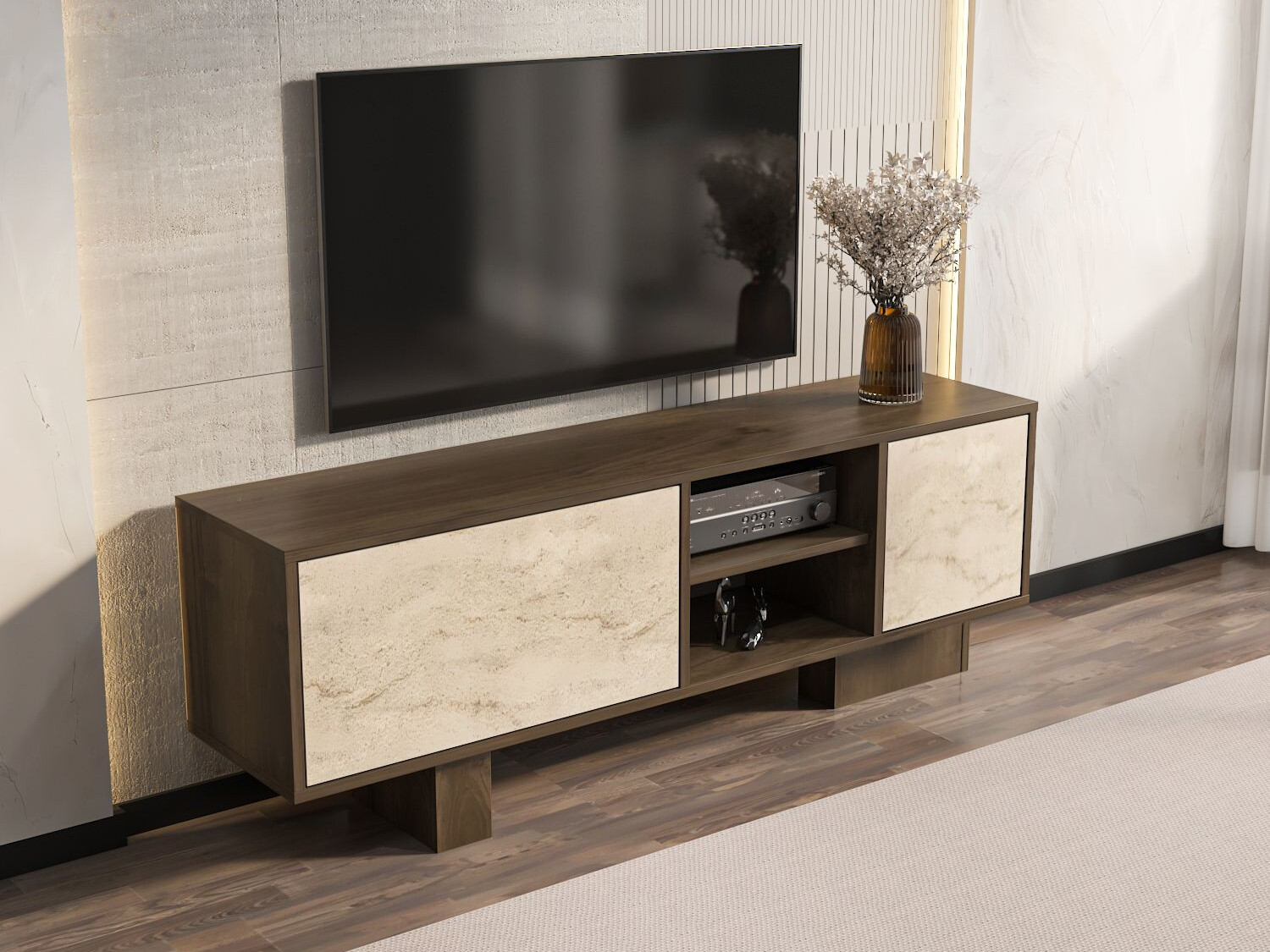 TV komoda Asheboro 211 (Orah + Svetlo Travertine)
