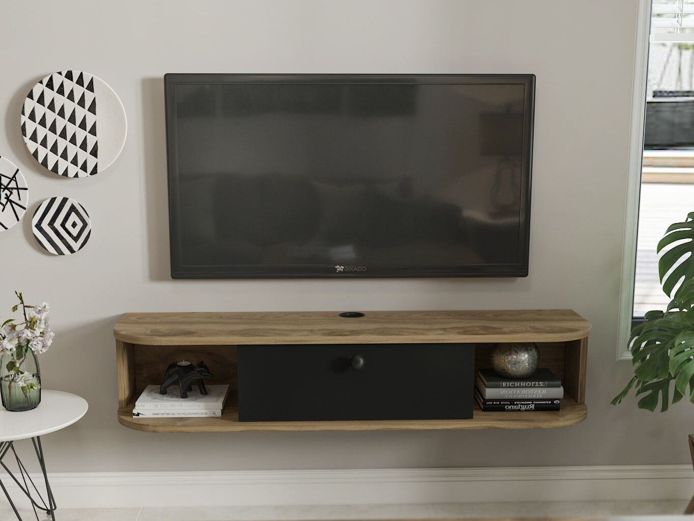 TV komoda Asheboro 212 (Crno + Svetli javor)