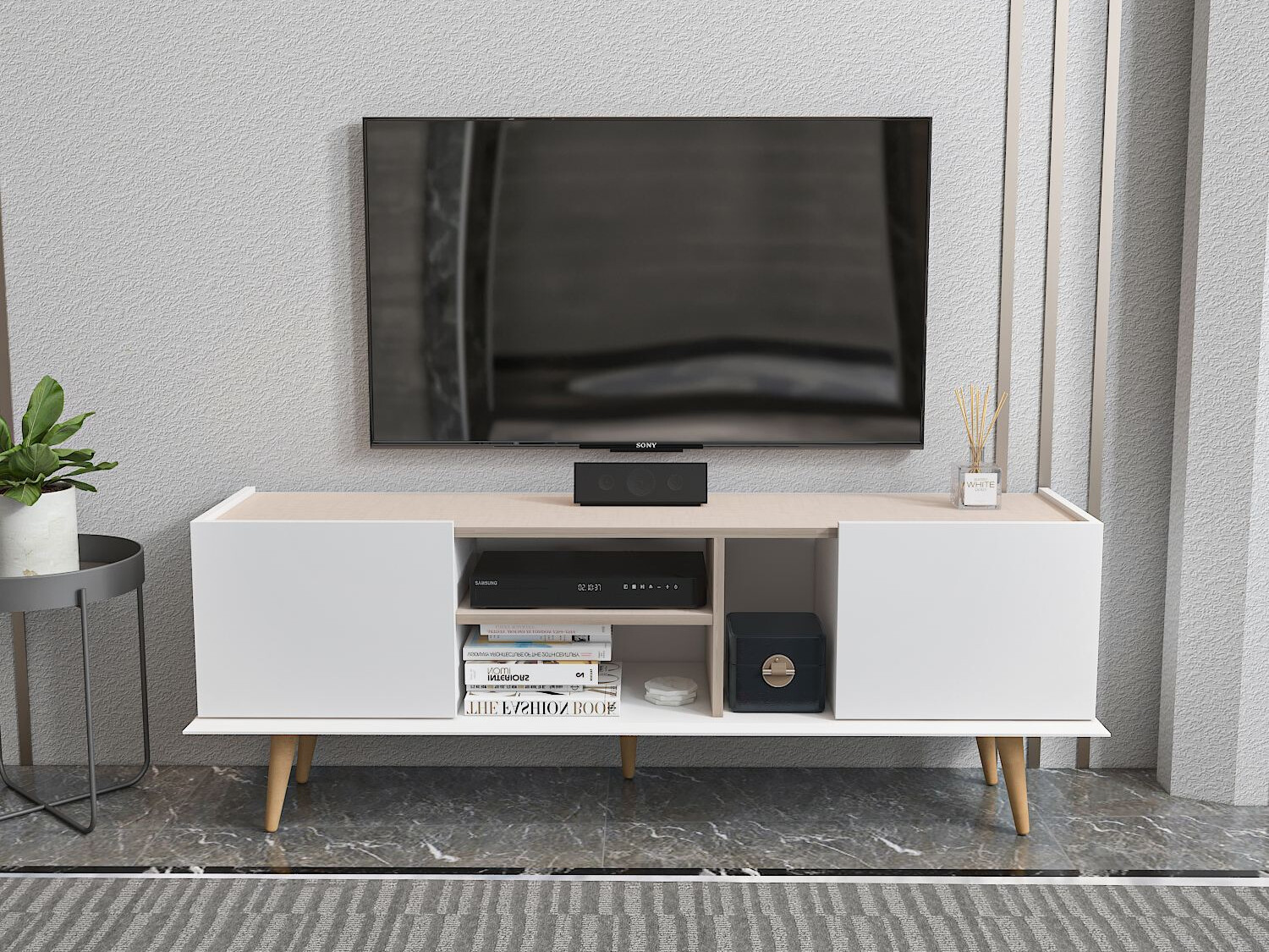 TV komoda Asheboro 214 (Belo + Bež)