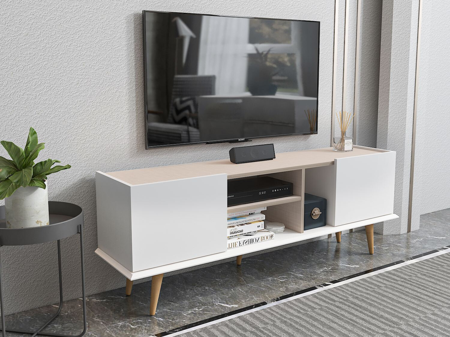 TV komoda Asheboro 214 (Belo + Bež)