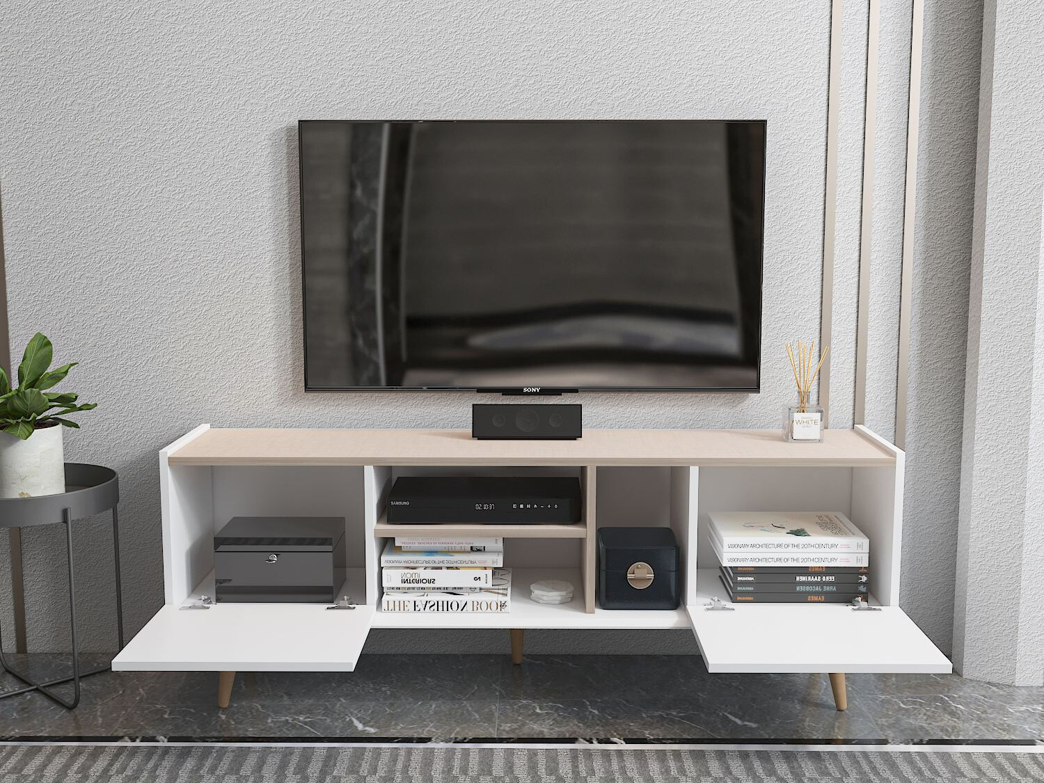 TV komoda Asheboro 214 (Belo + Bež)