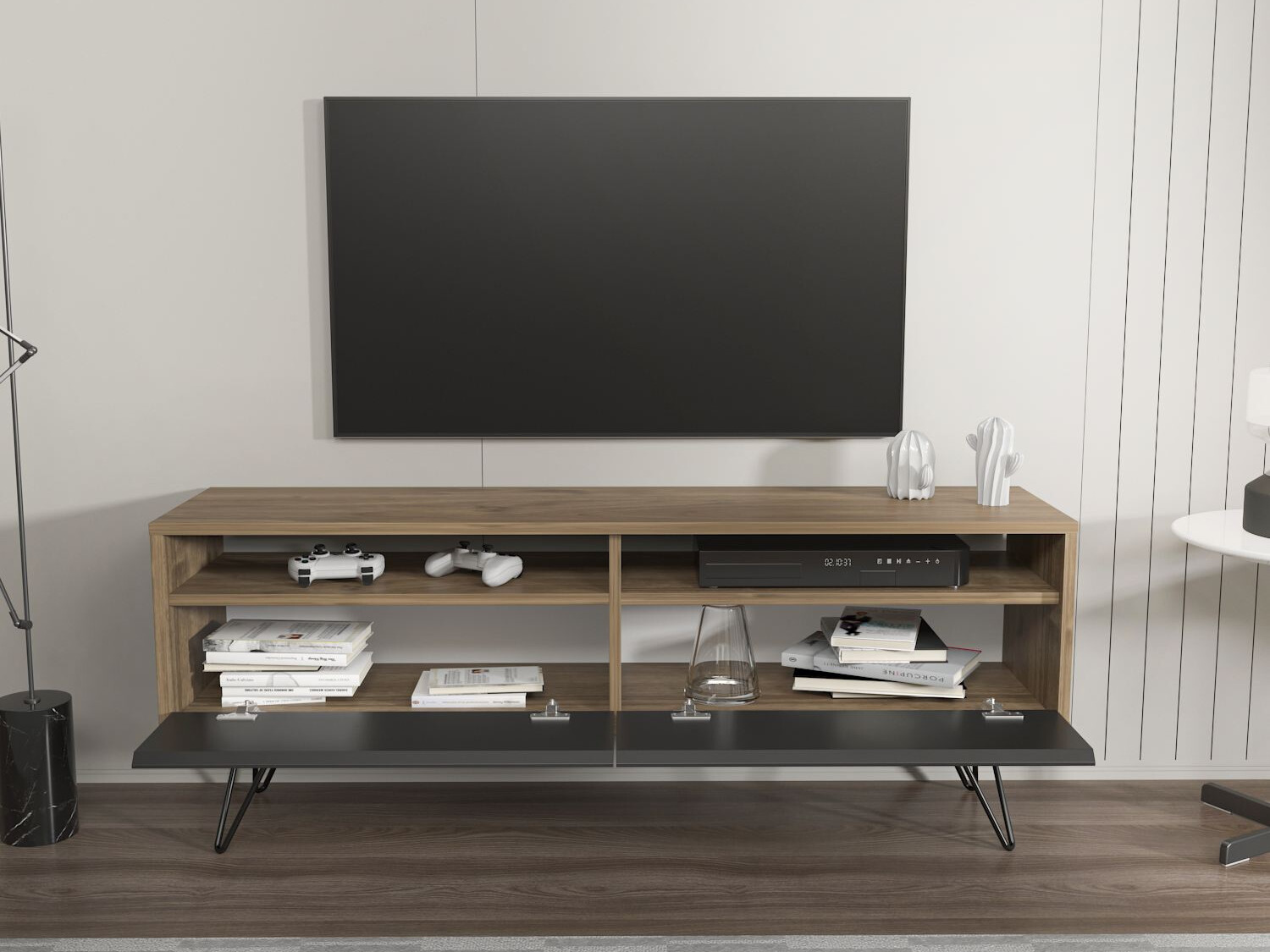 TV komoda Asheboro 215 (Crno + Orah)
