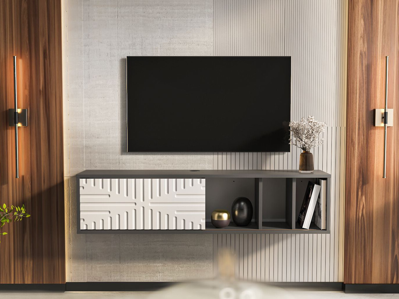 TV komoda Asheboro 217 (Belo + Antracit)