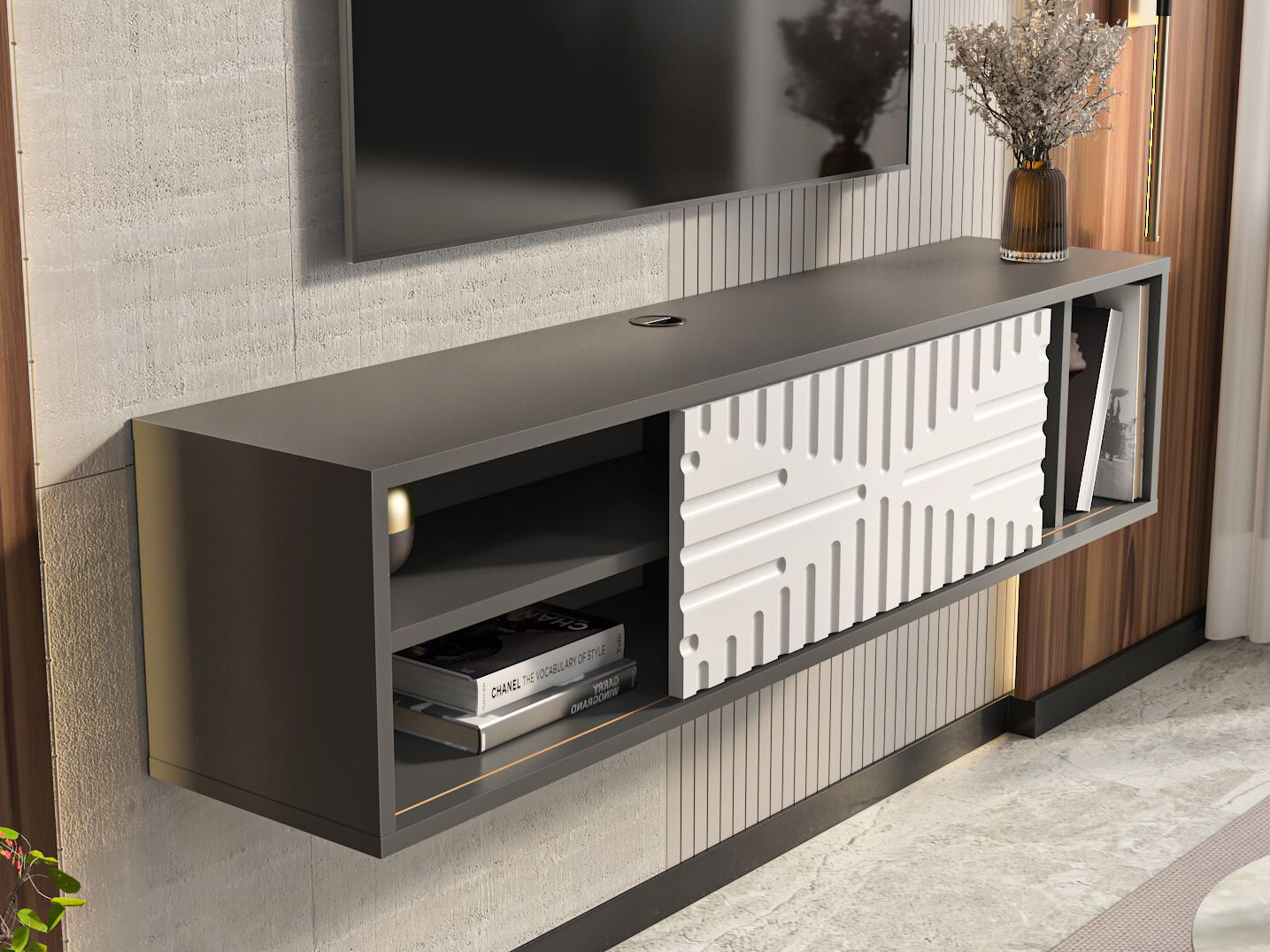 TV komoda Asheboro 217 (Belo + Antracit)