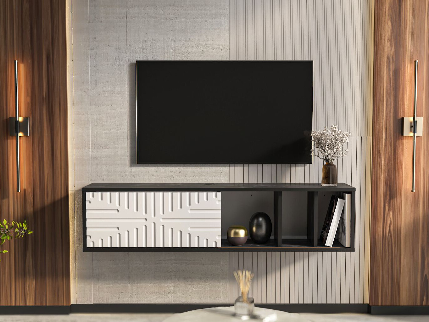 TV komoda Asheboro 217 (Belo + Crni mermer)