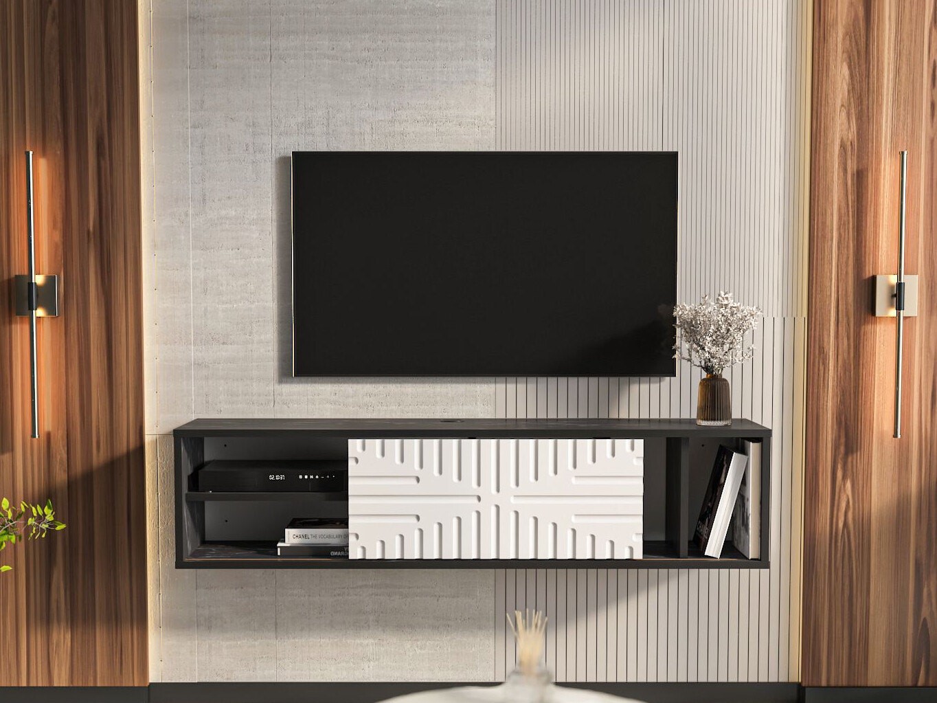TV komoda Asheboro 217 (Belo + Crni mermer)