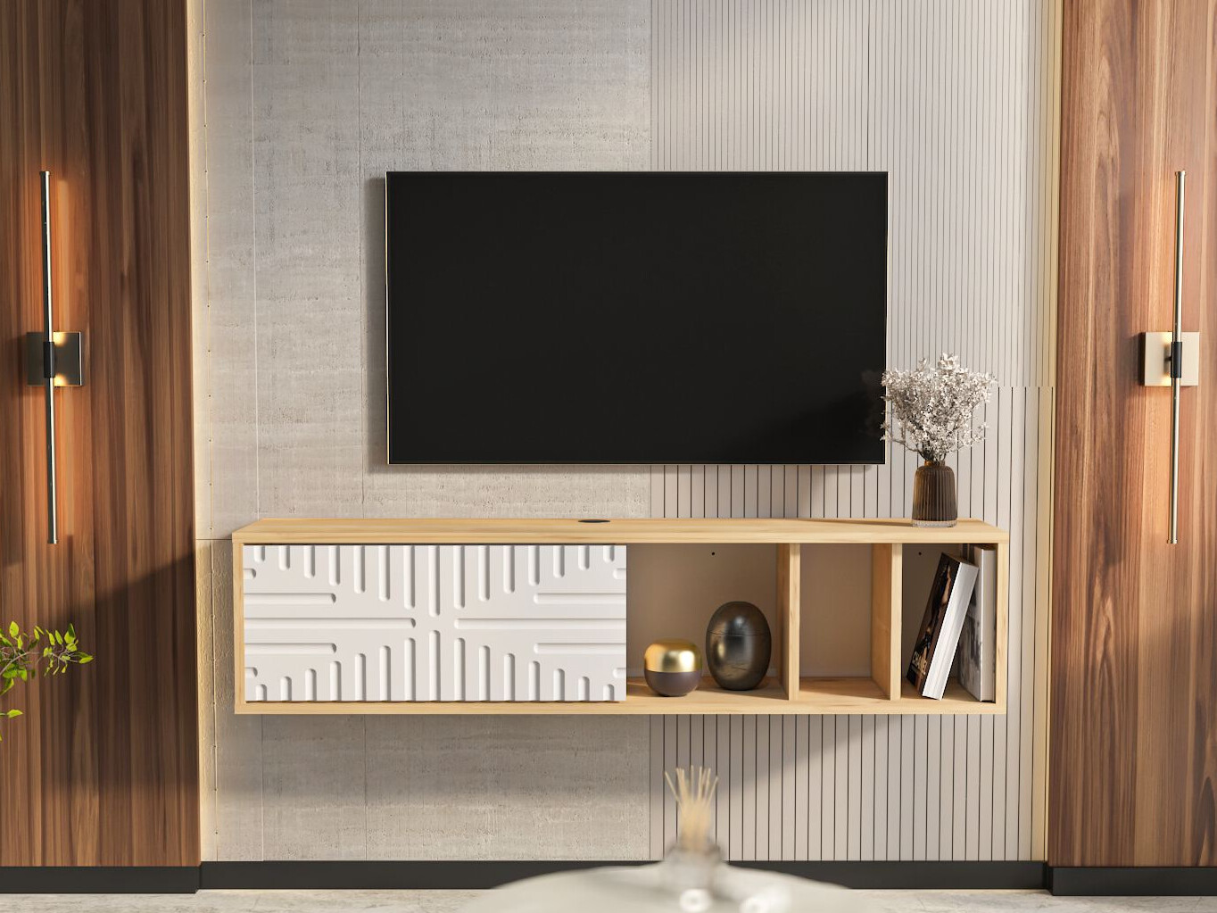 TV komoda Asheboro 217 (Belo + Svetli javor)