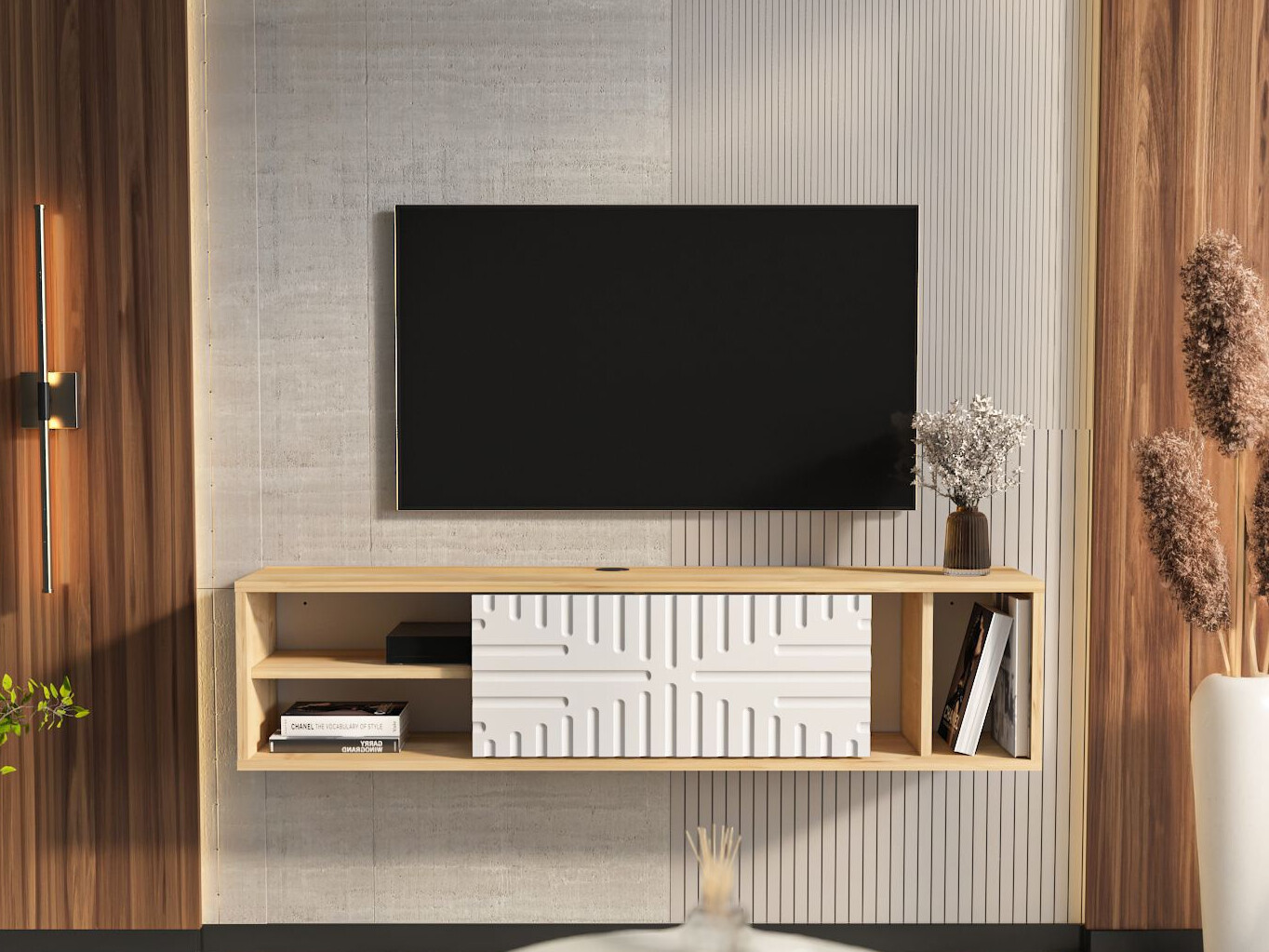 TV komoda Asheboro 217 (Belo + Svetli javor)
