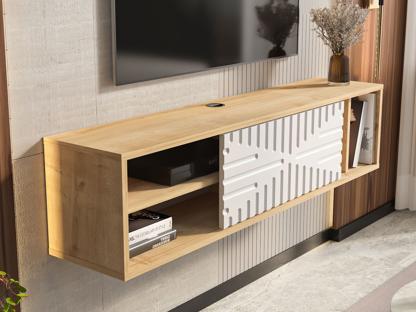 TV komoda Asheboro 217 (Belo + Svetli javor)