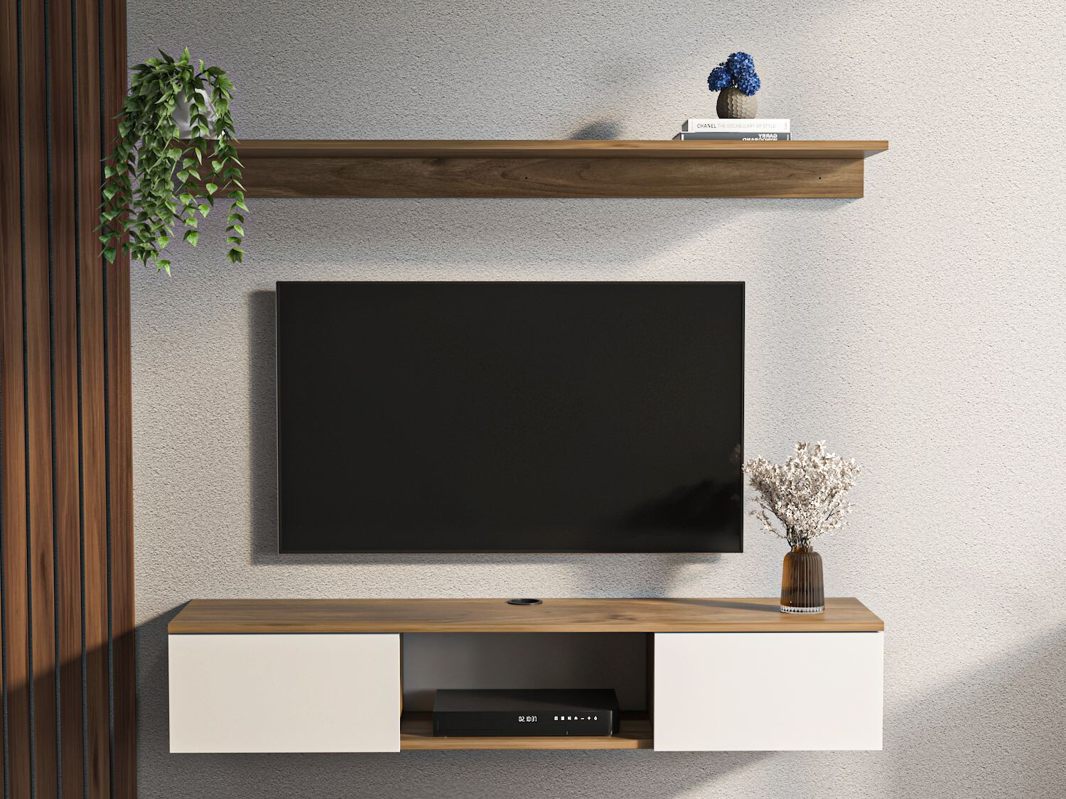 TV komoda Asheboro 213 (Belo + Svetli orah)