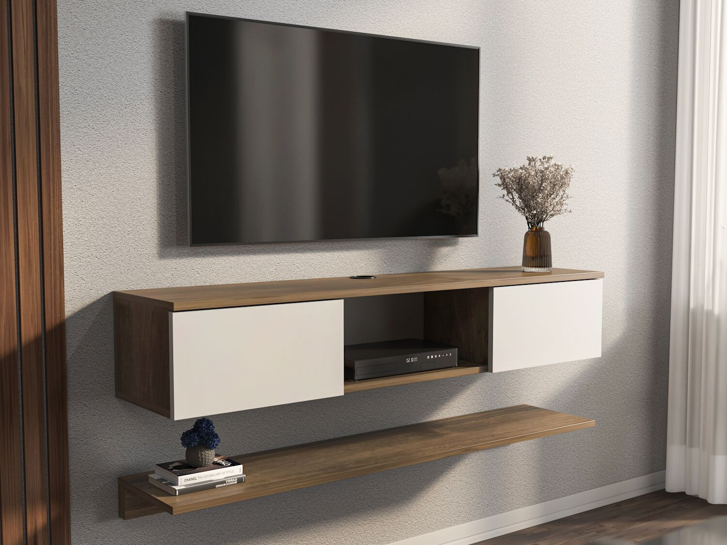 TV komoda Asheboro 213 (Belo + Svetli orah)