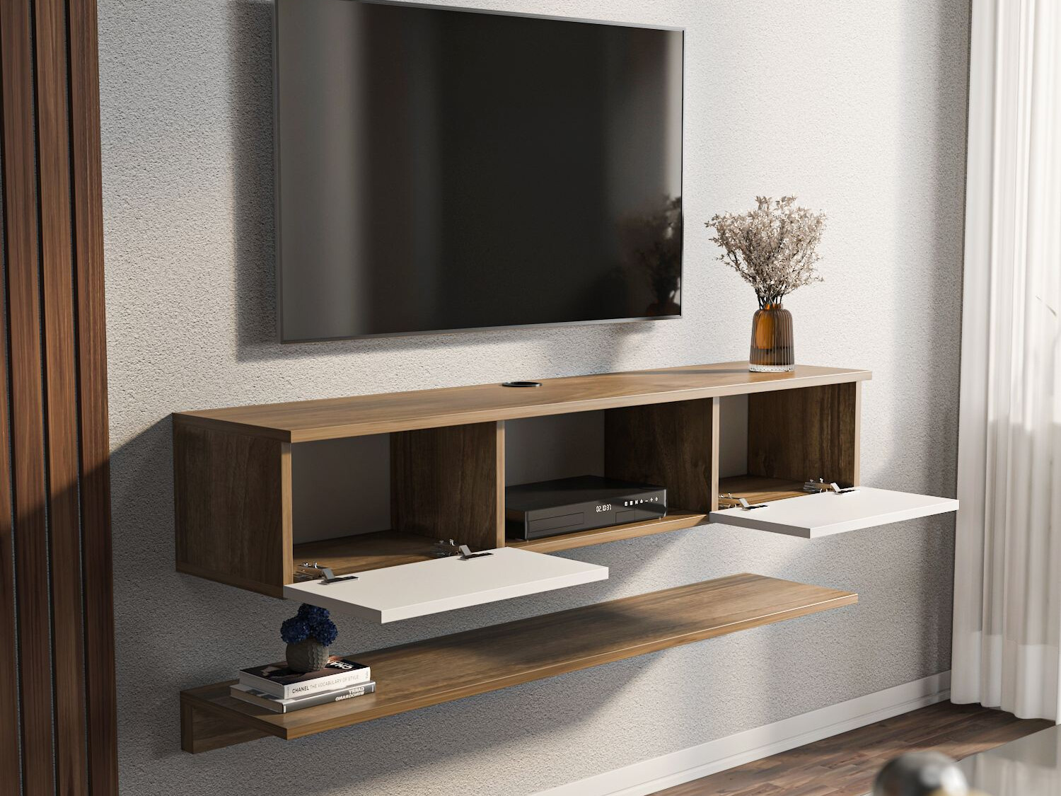 TV komoda Asheboro 213 (Belo + Svetli orah)
