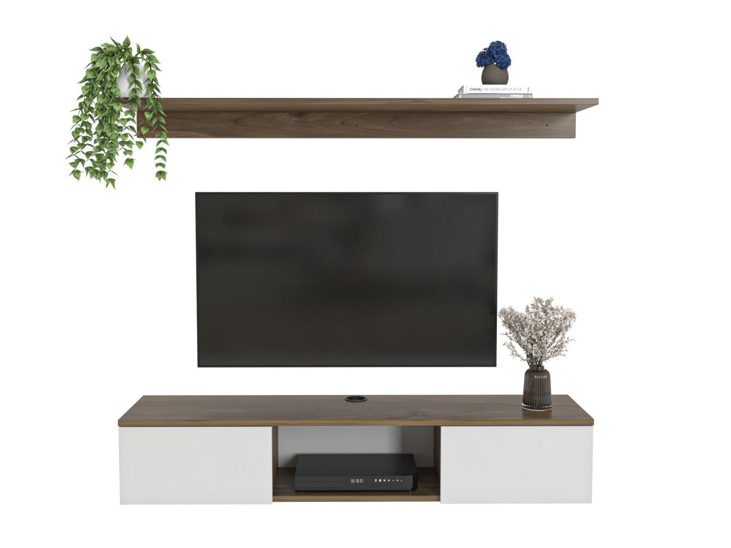 TV komoda Asheboro 213 (Belo + Svetli orah)