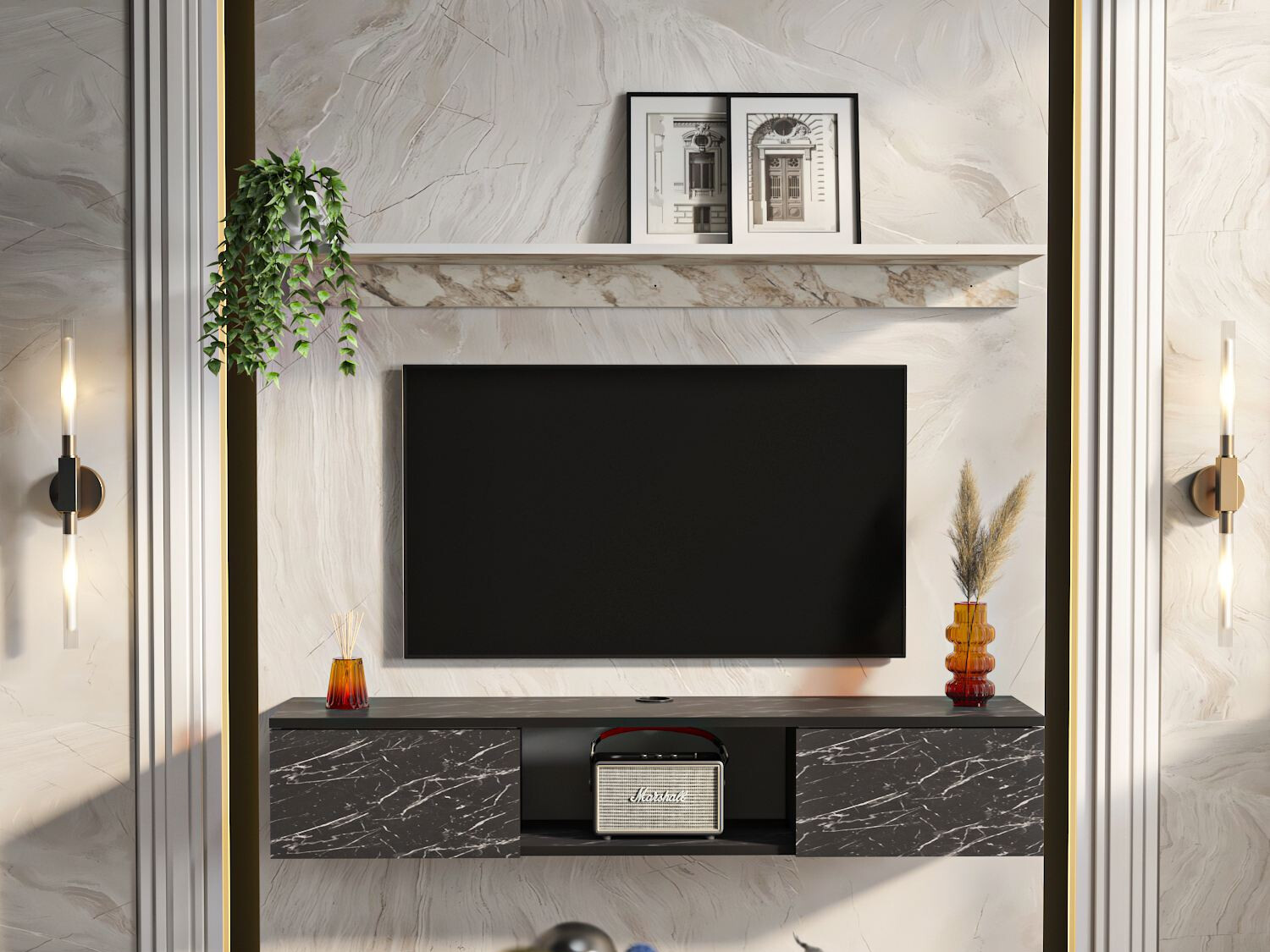 TV komoda Asheboro 213 (Crni mermer)