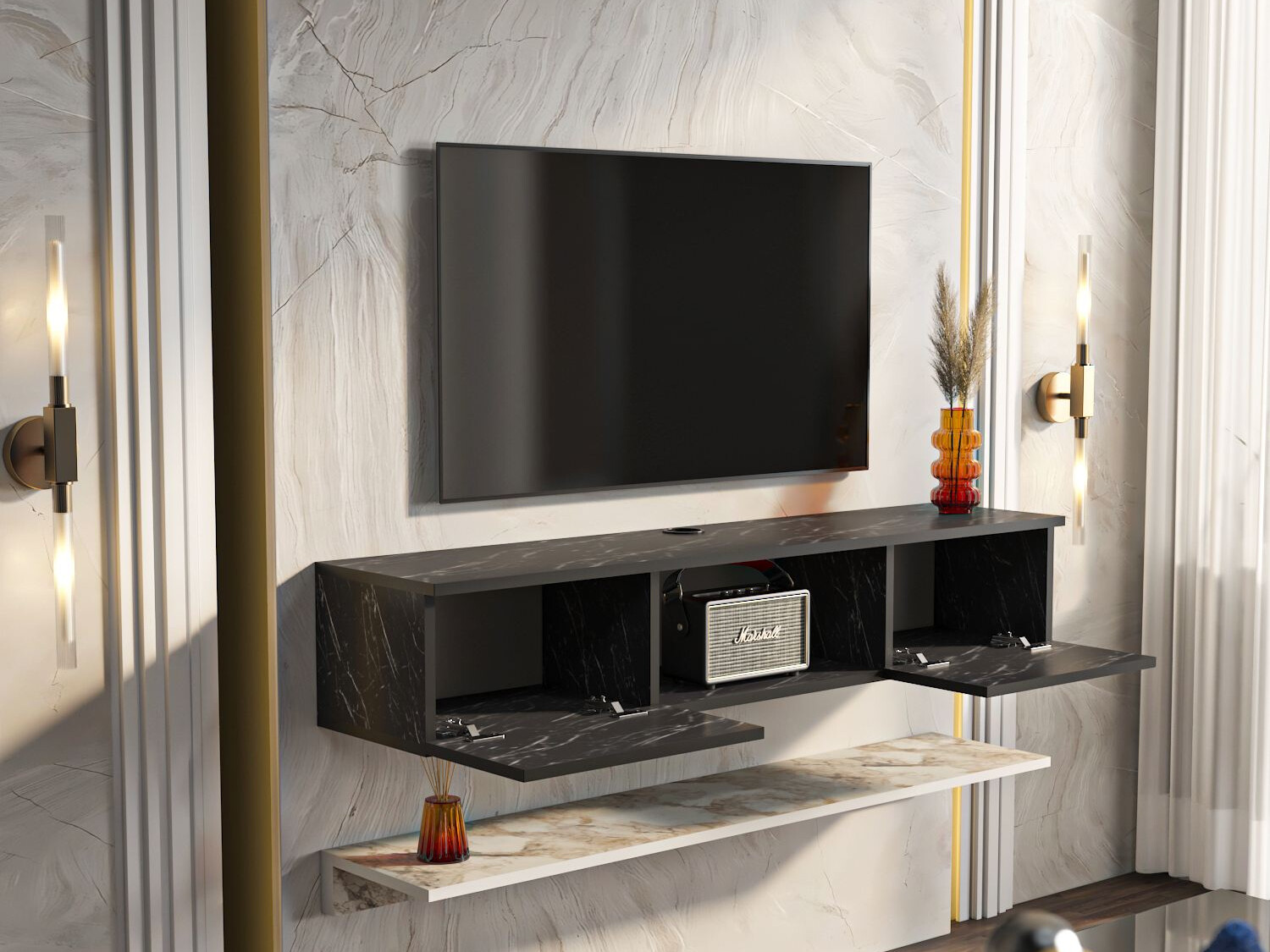 TV komoda Asheboro 213 (Crni mermer)