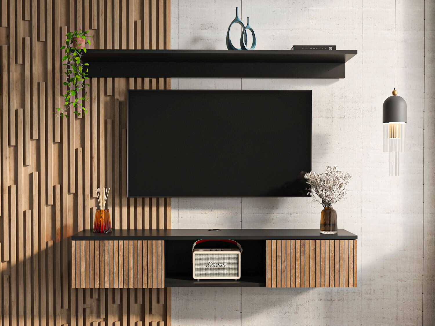 TV komoda Asheboro 213 (Crno + Orah)