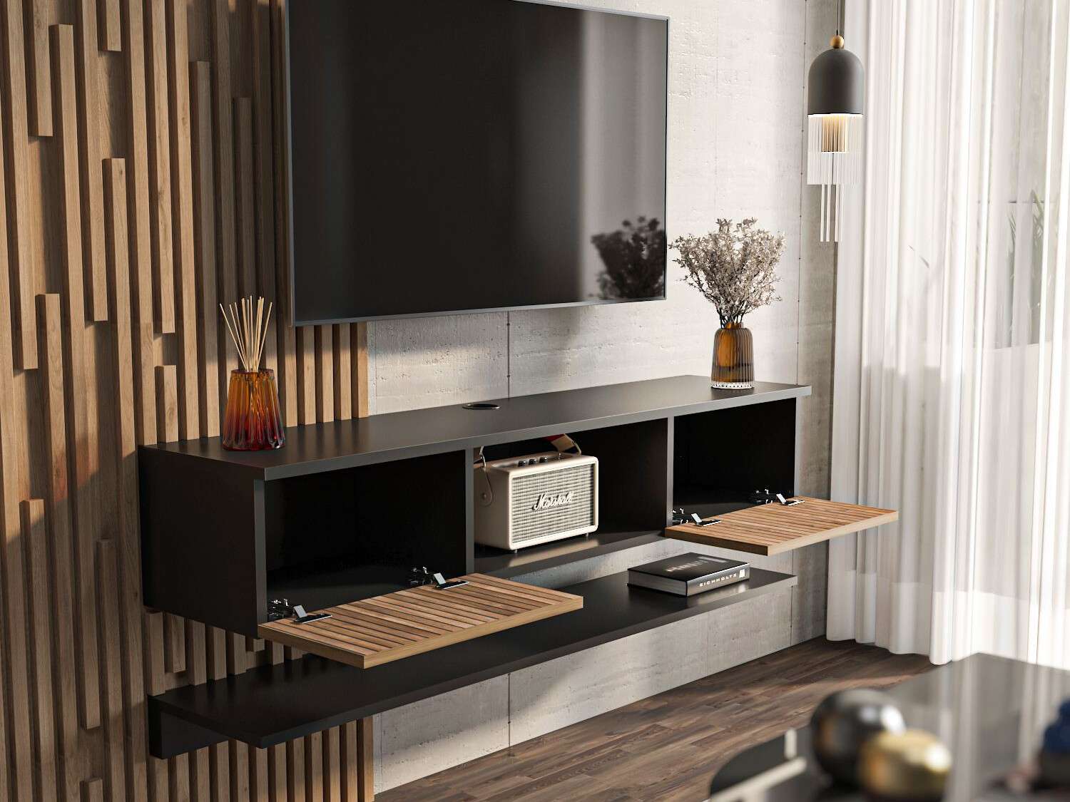 TV komoda Asheboro 213 (Crno + Orah)