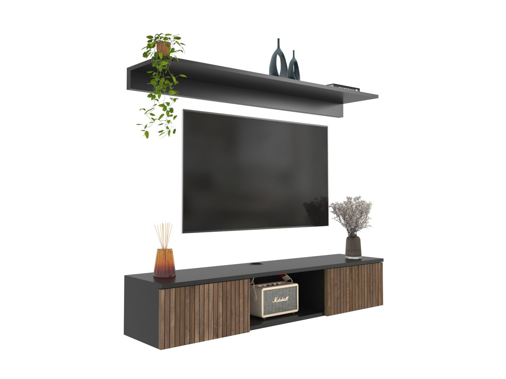 TV komoda Asheboro 213 (Crno + Orah)