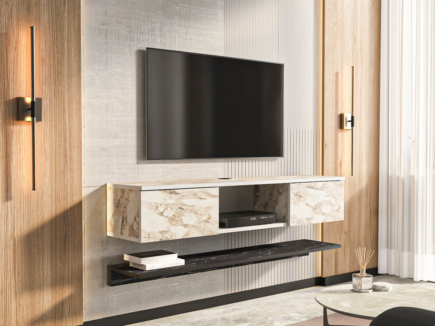 TV komoda Asheboro 213 (Smeđi mermer)